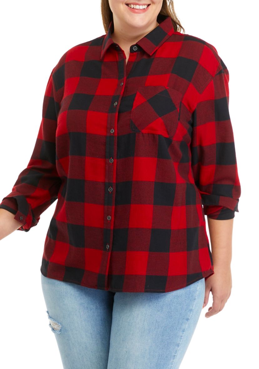 Plus Size Woven Button Down Top