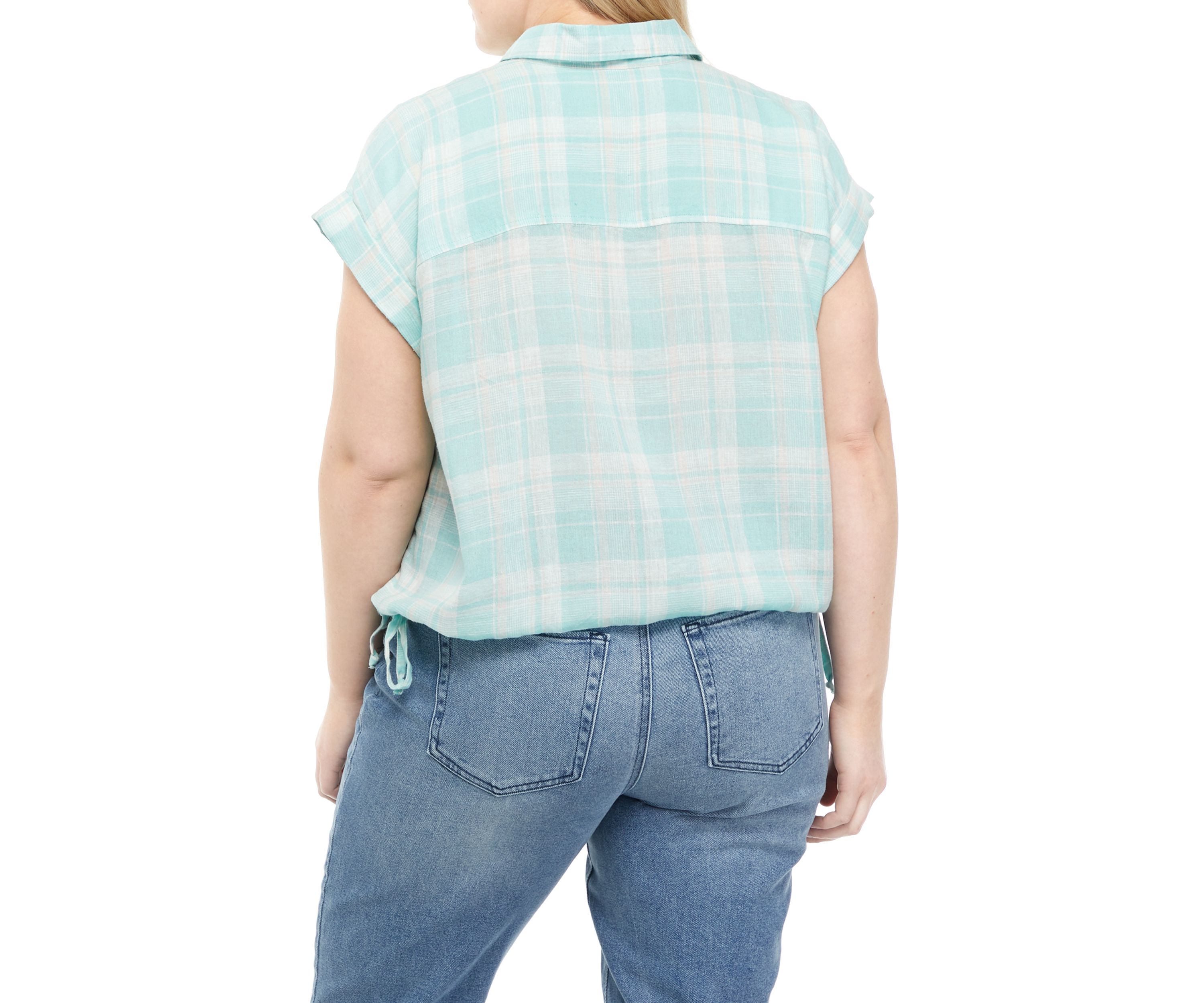 Plus Size Short Sleeve Side Tie Camp Shirt