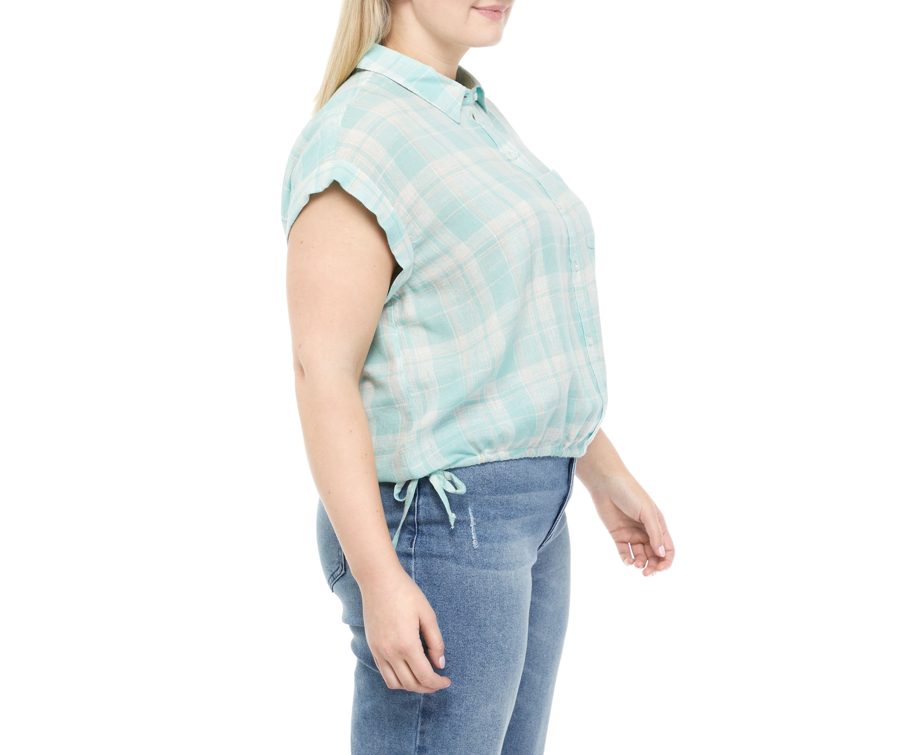 Plus Size Short Sleeve Side Tie Camp Shirt