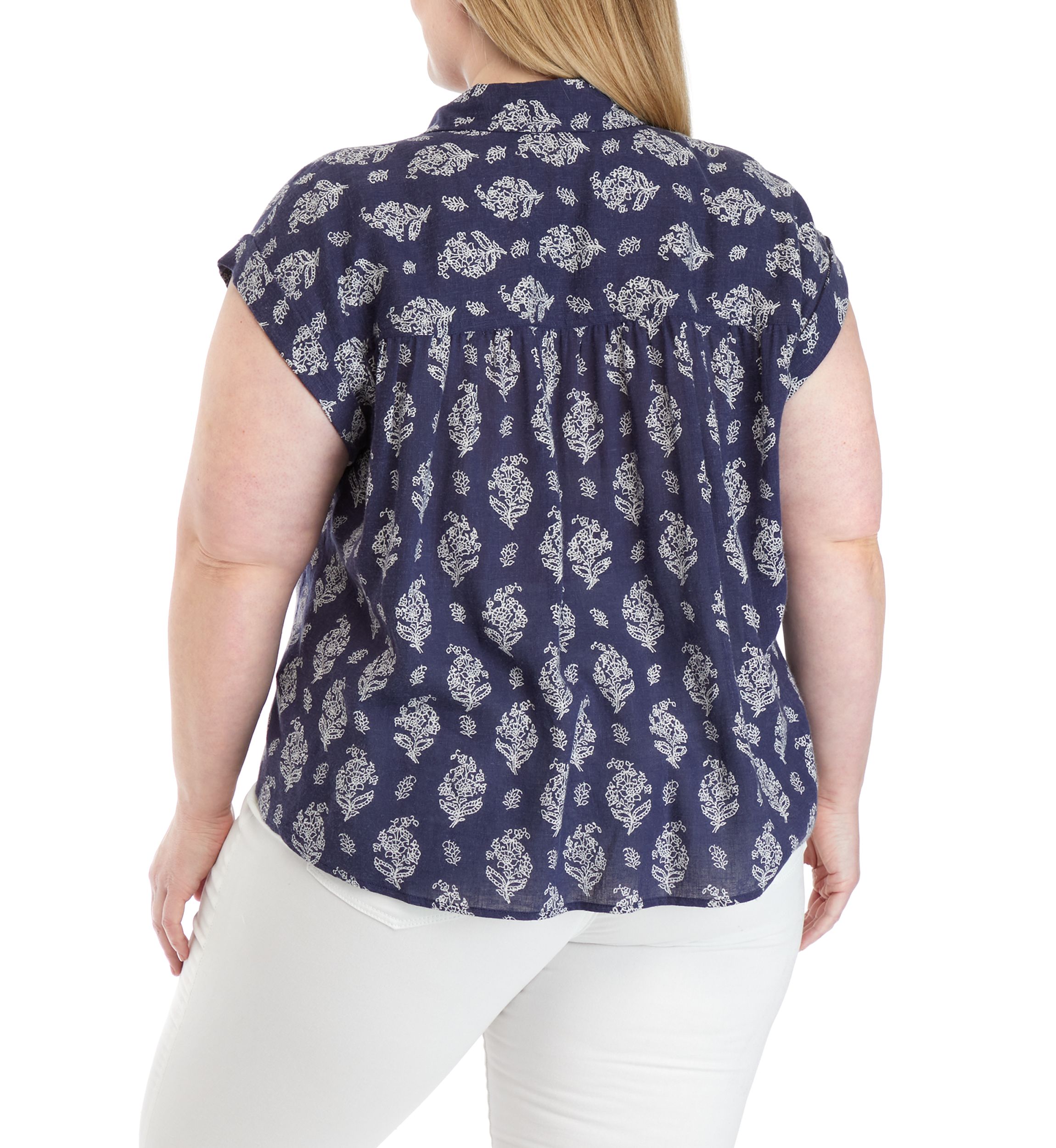 Plus Size Short Sleeve Shirred Yoke Shirt