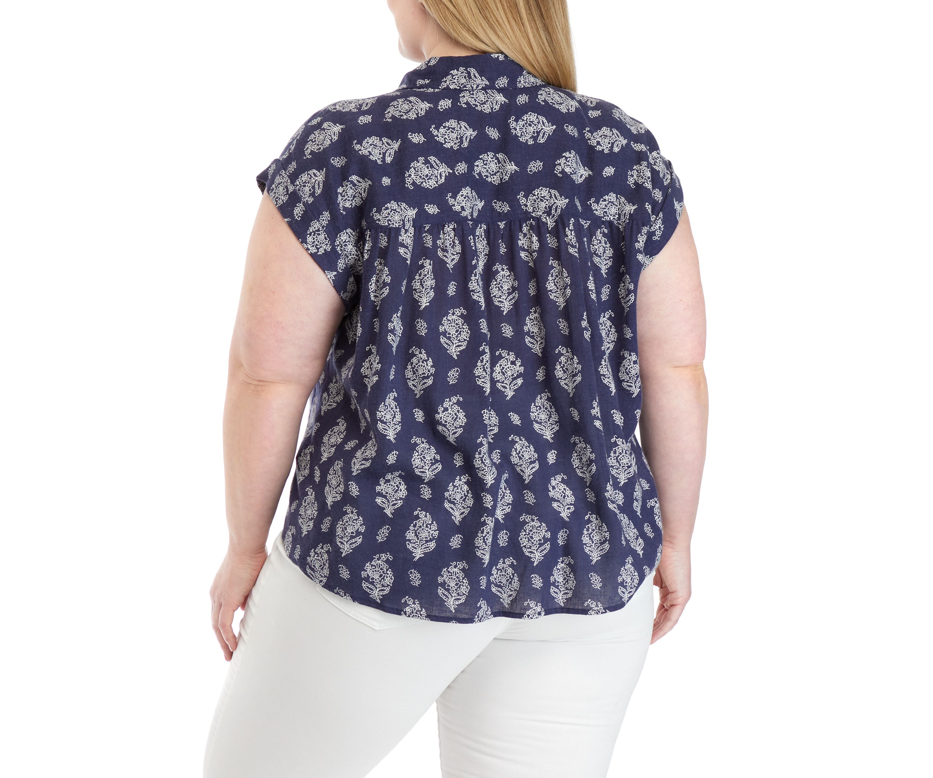 Plus Size Short Sleeve Shirred Yoke Shirt