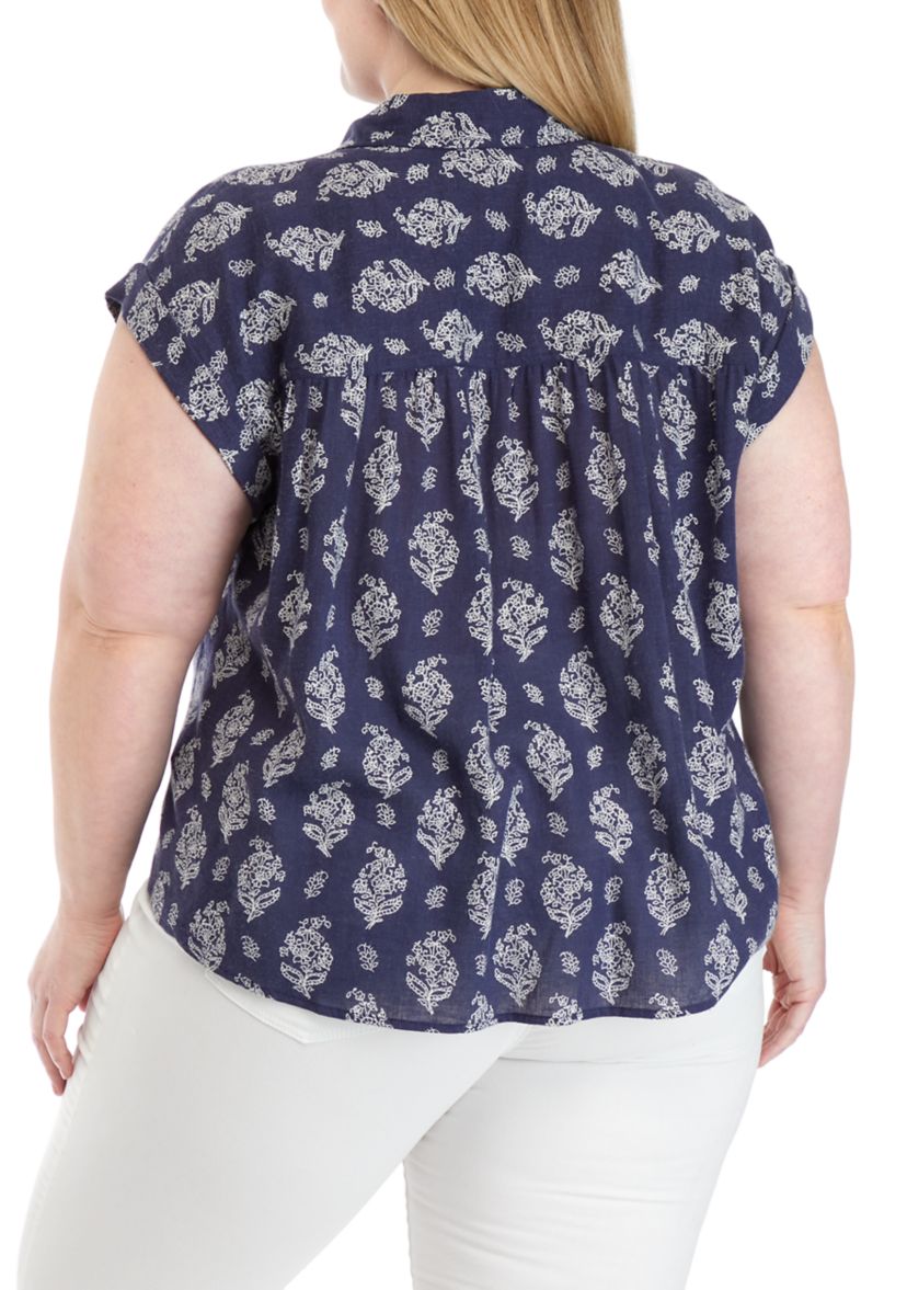 Plus Size Short Sleeve Shirred Yoke Shirt