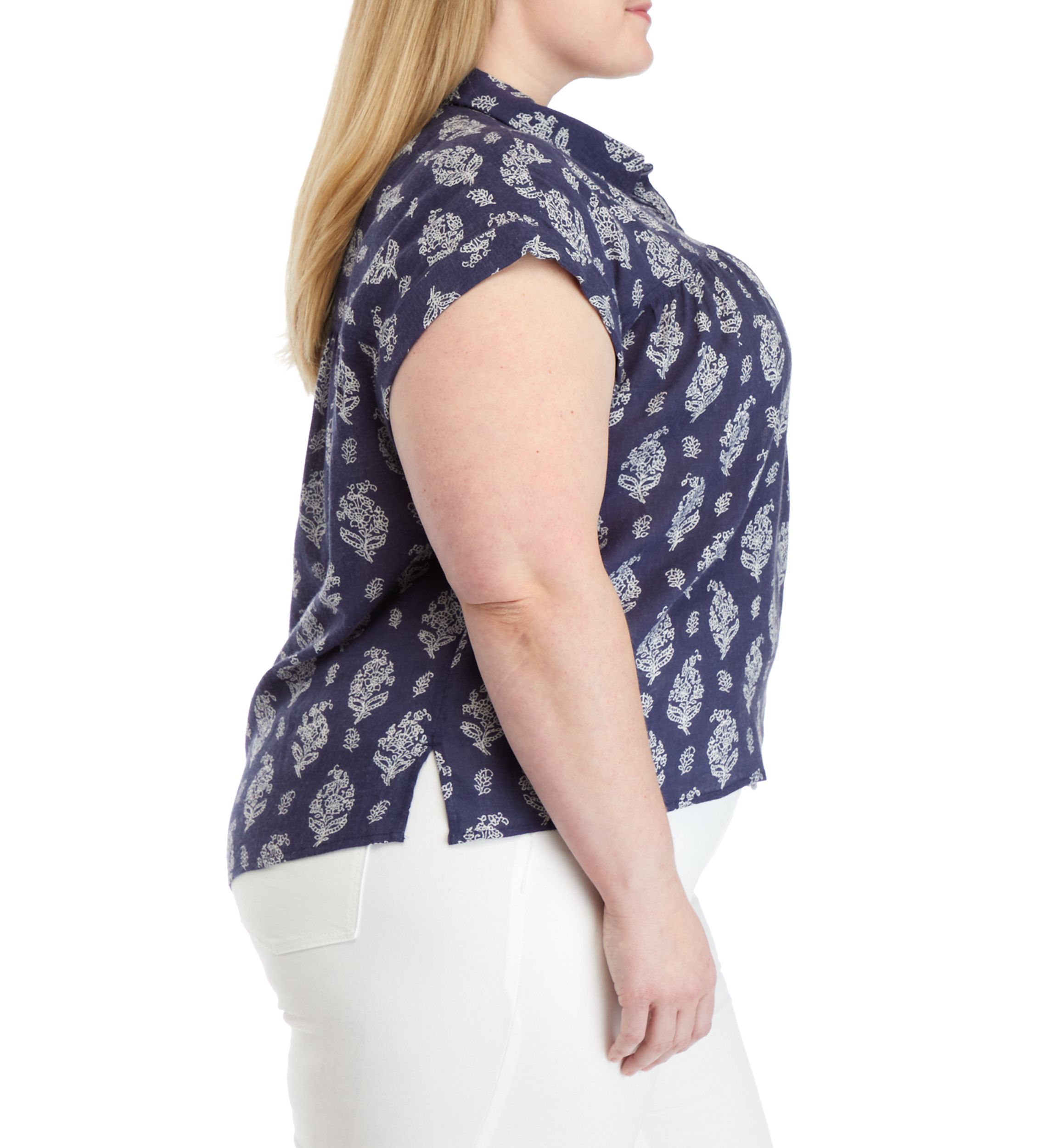 Plus Size Short Sleeve Shirred Yoke Shirt