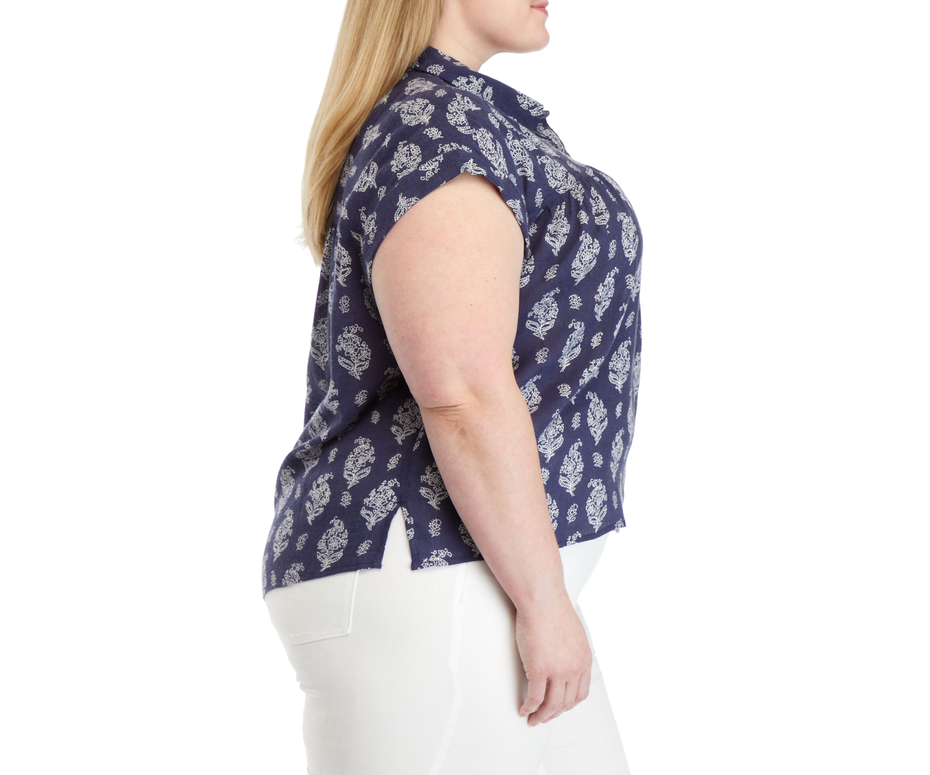 Plus Size Short Sleeve Shirred Yoke Shirt