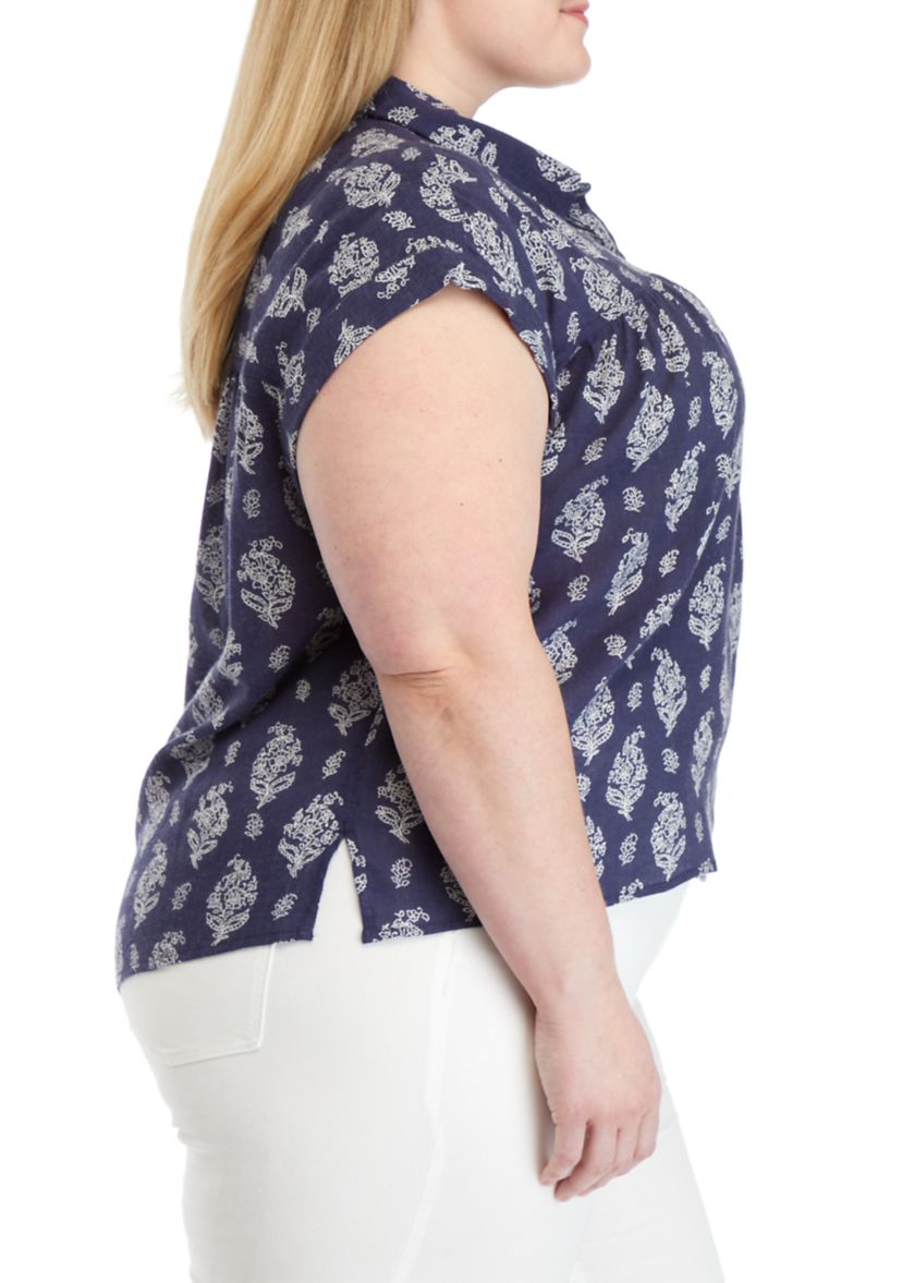 Plus Size Short Sleeve Shirred Yoke Shirt