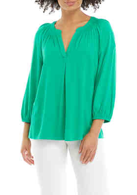 NWT Womens Jones New York Blue Green Teal Lime White Peasant Shirt Size L Large