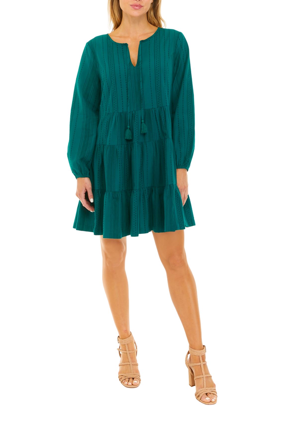 Womens Long Sleeve Embroidered Peasant Dress 
