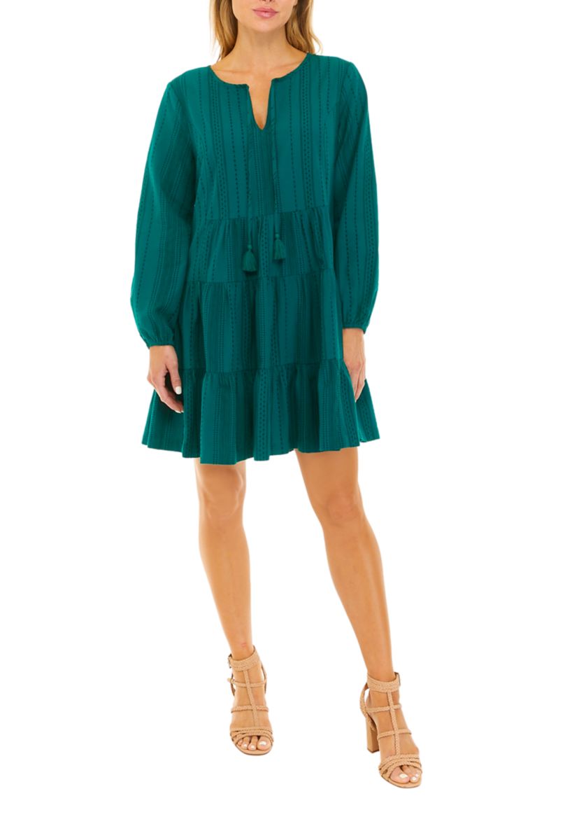 Womens Long Sleeve Embroidered Peasant Dress 