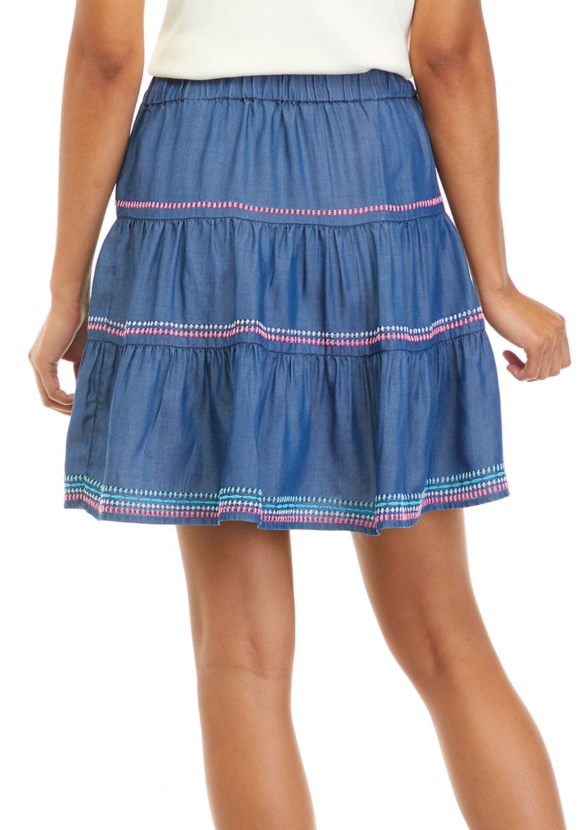 Womens Tiered Embroidered Skirt 