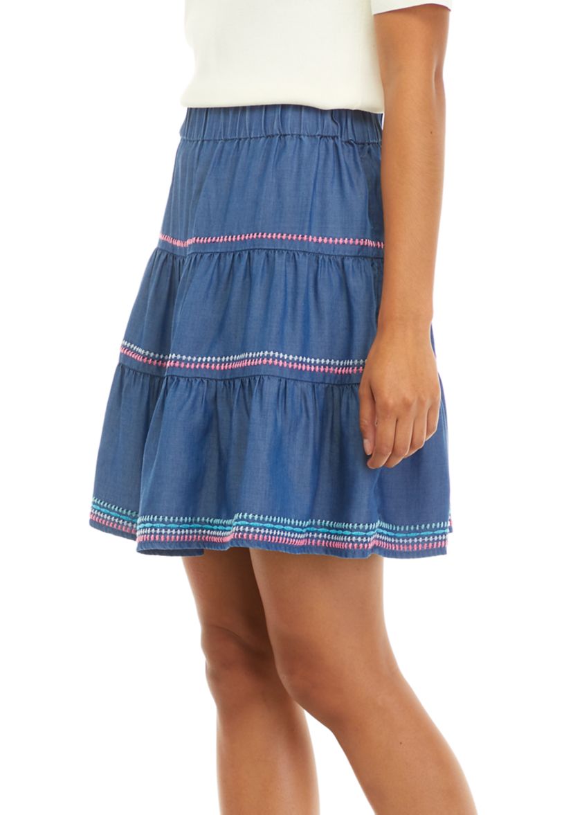 Womens Tiered Embroidered Skirt 