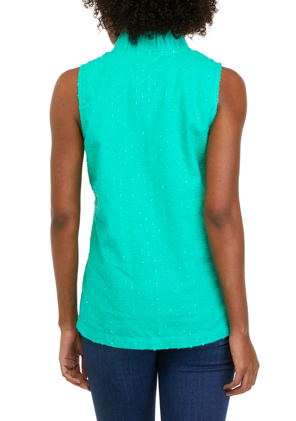Womens Sleeveless Ruffled V-Neck Top