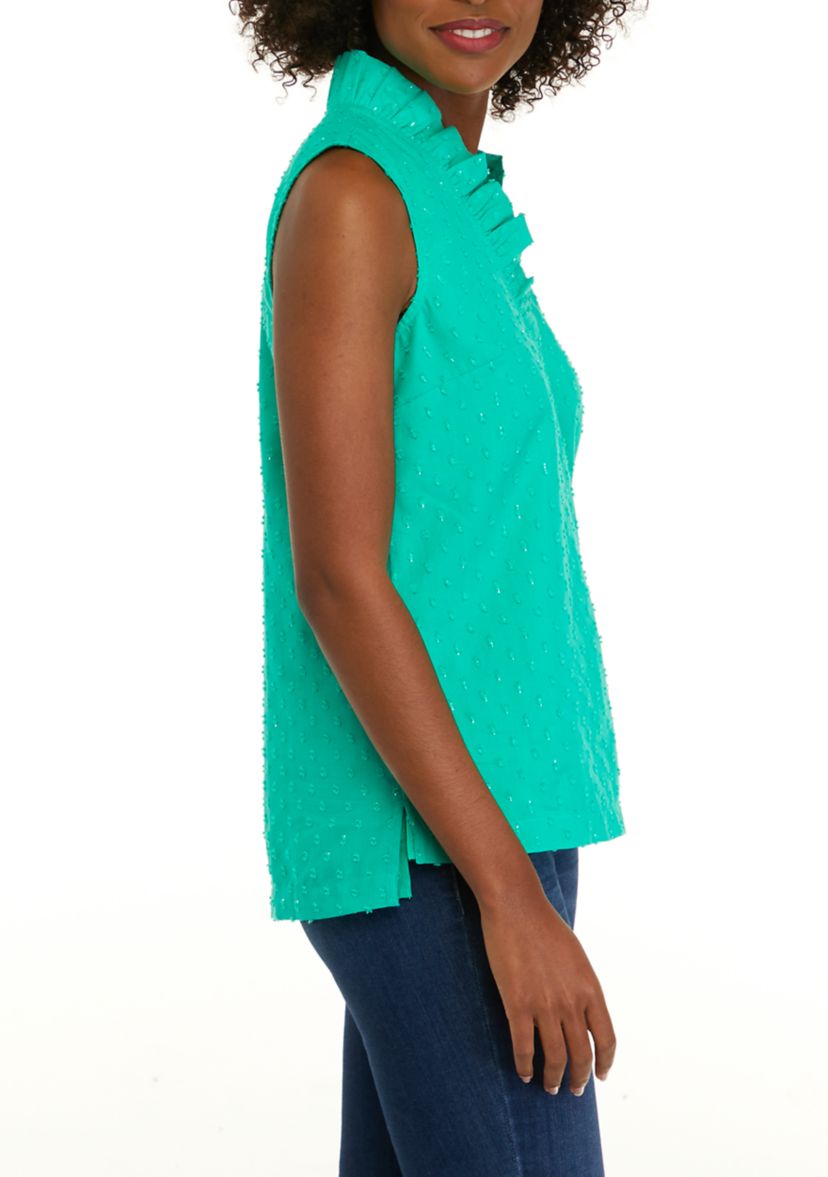 Womens Sleeveless Ruffled V-Neck Top