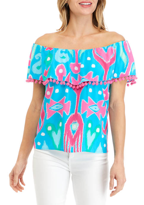 Crown & Ivy™ Womens Off the Shoulder Printed