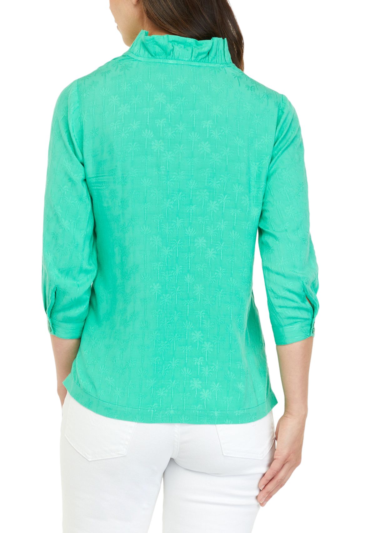 Womens 3/4 Sleeve Ruffle V-Neck Top 