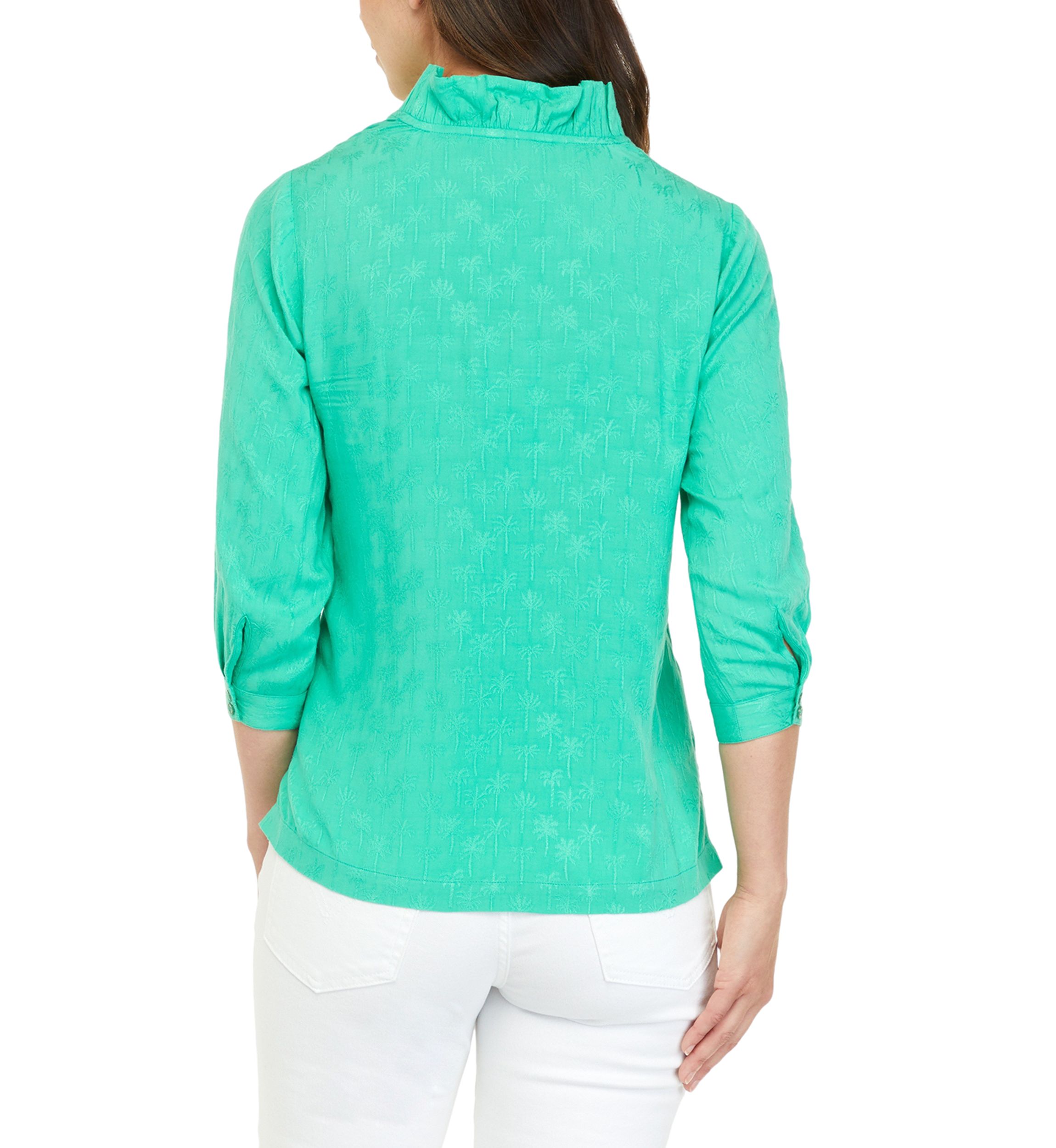 Womens 3/4 Sleeve Ruffle V-Neck Top 