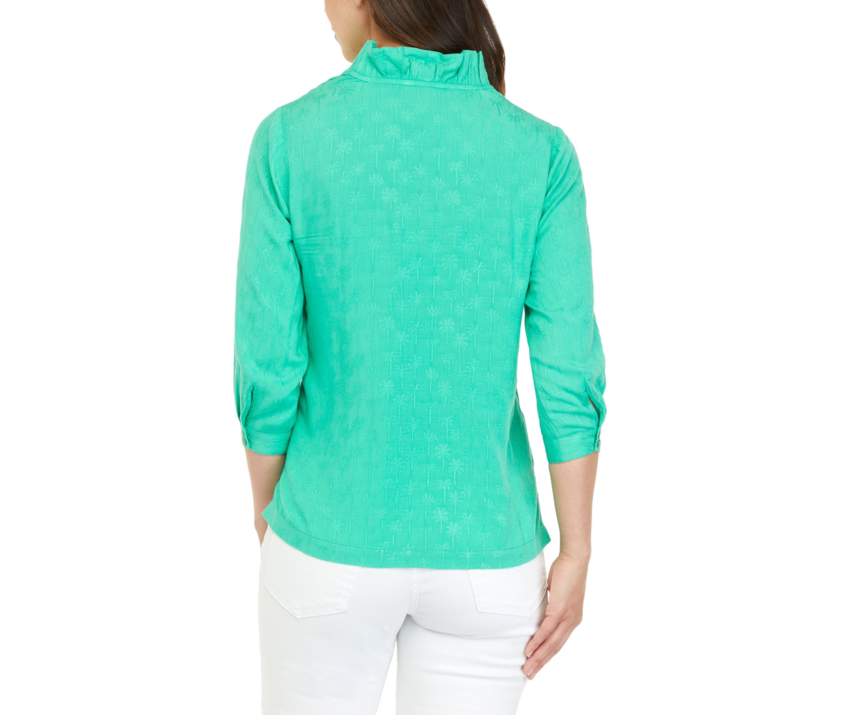 Womens 3/4 Sleeve Ruffle V-Neck Top 