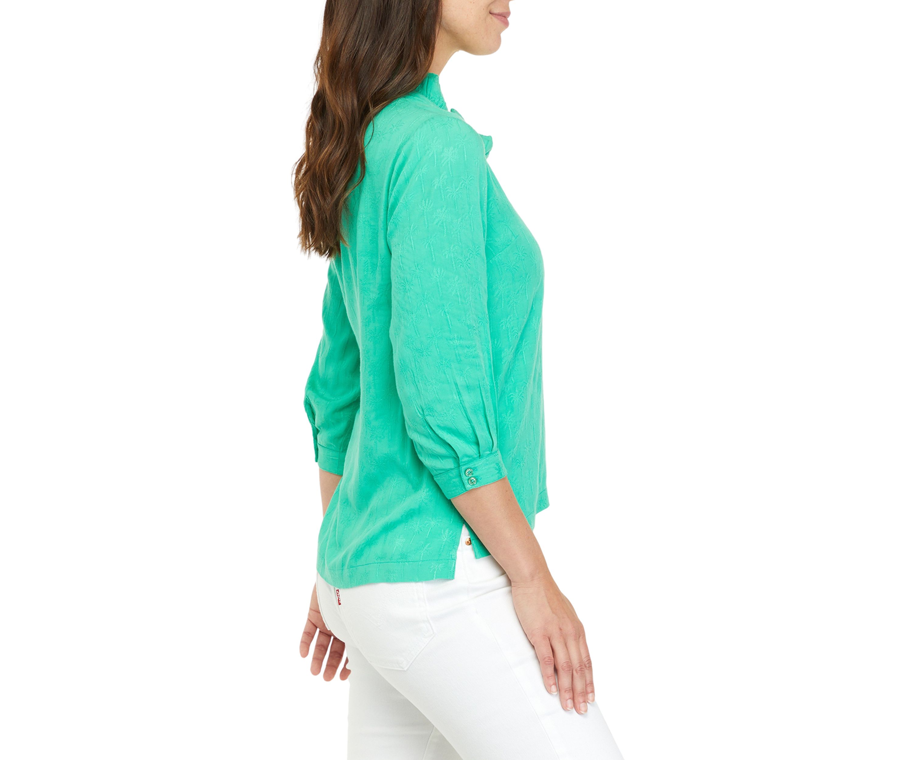 Womens 3/4 Sleeve Ruffle V-Neck Top 