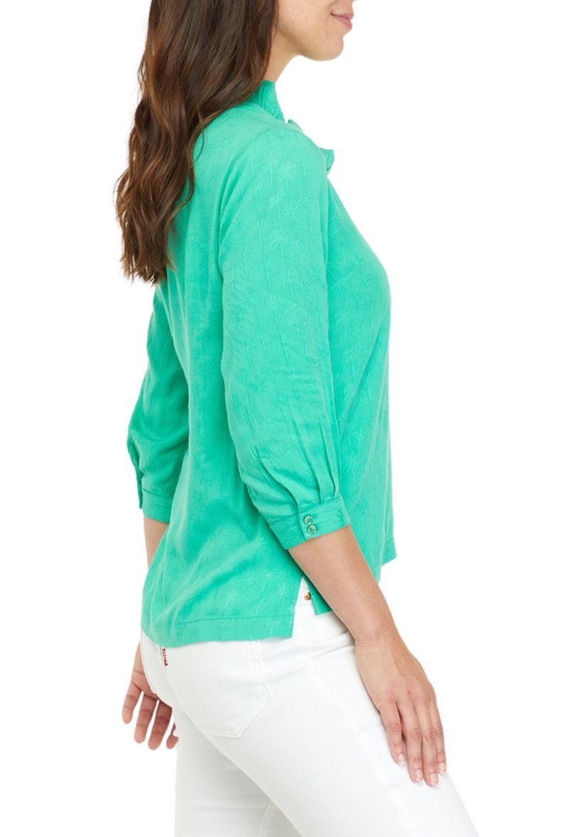 Womens 3/4 Sleeve Ruffle V-Neck Top 
