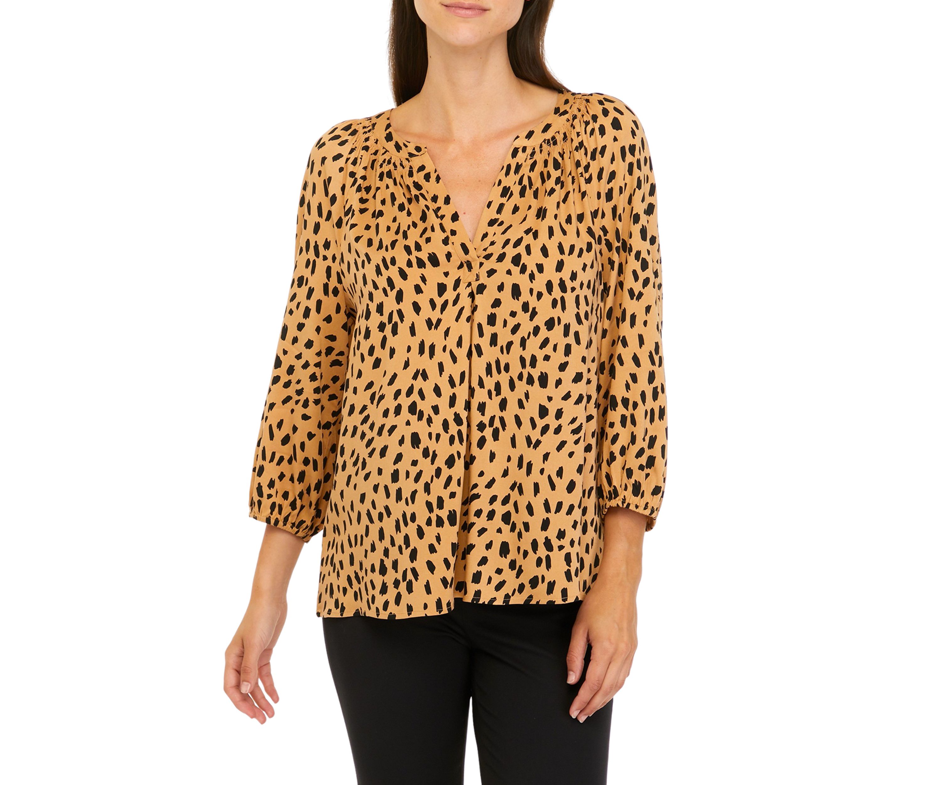 Womens 3/4 Sleeve Animal Print Top