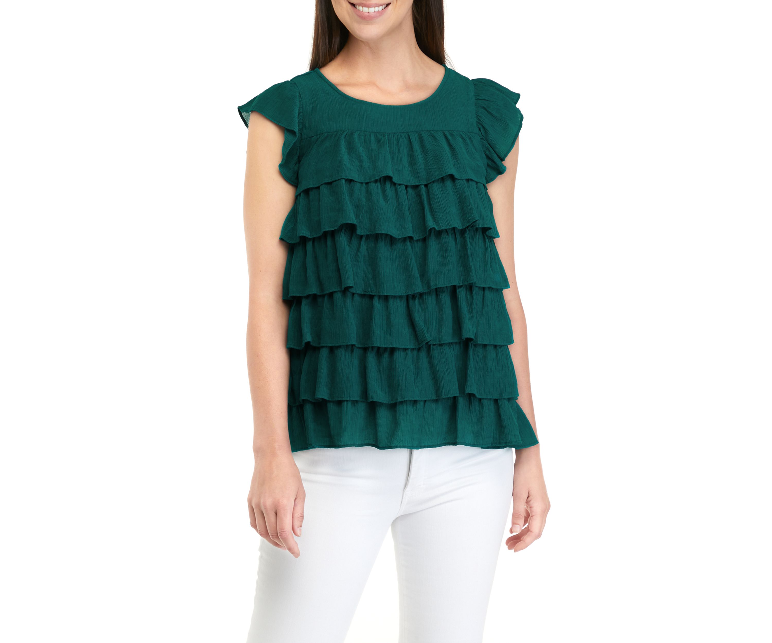 Womens Short Sleeve Tiered Ruffle Top