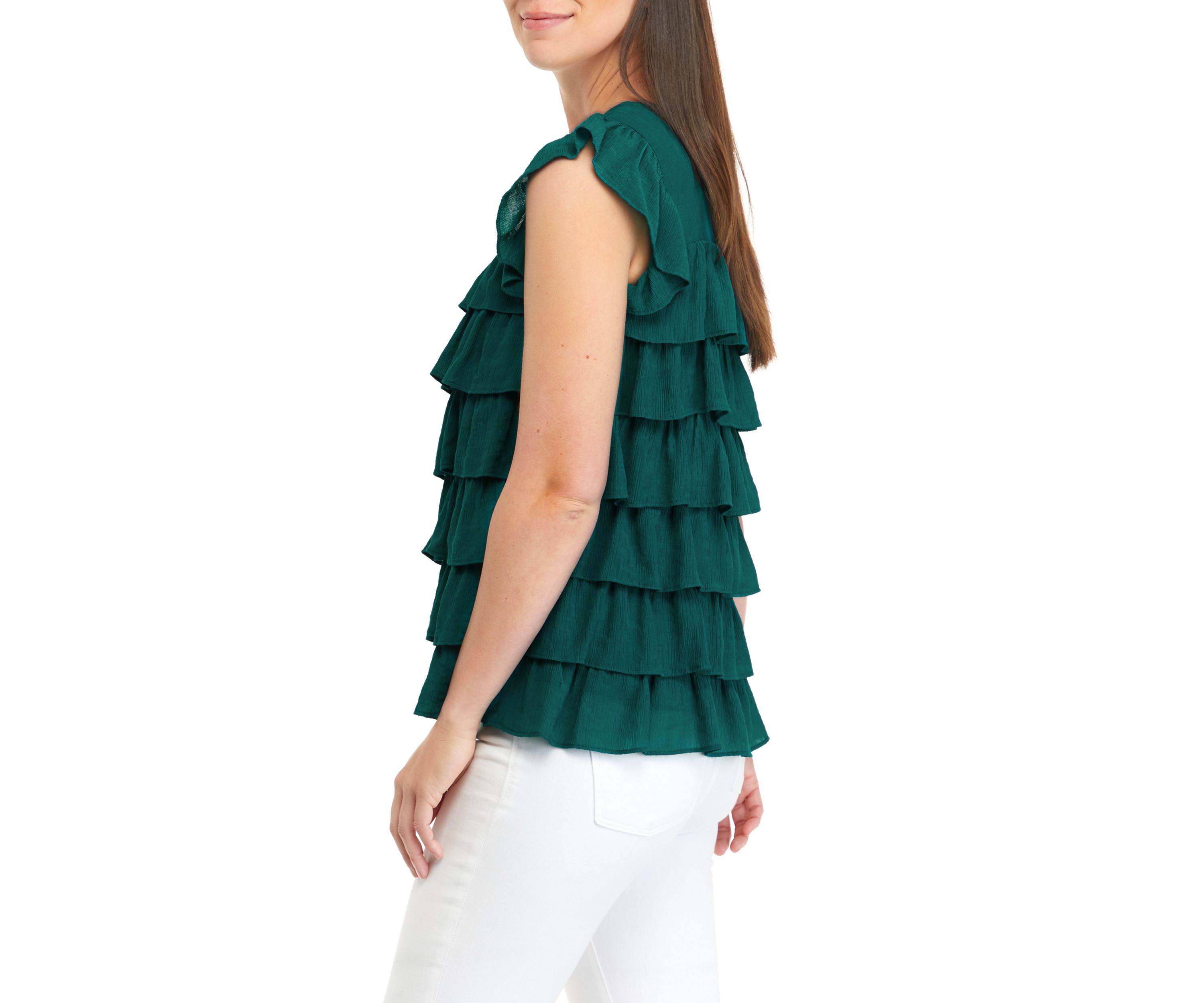 Womens Short Sleeve Tiered Ruffle Top