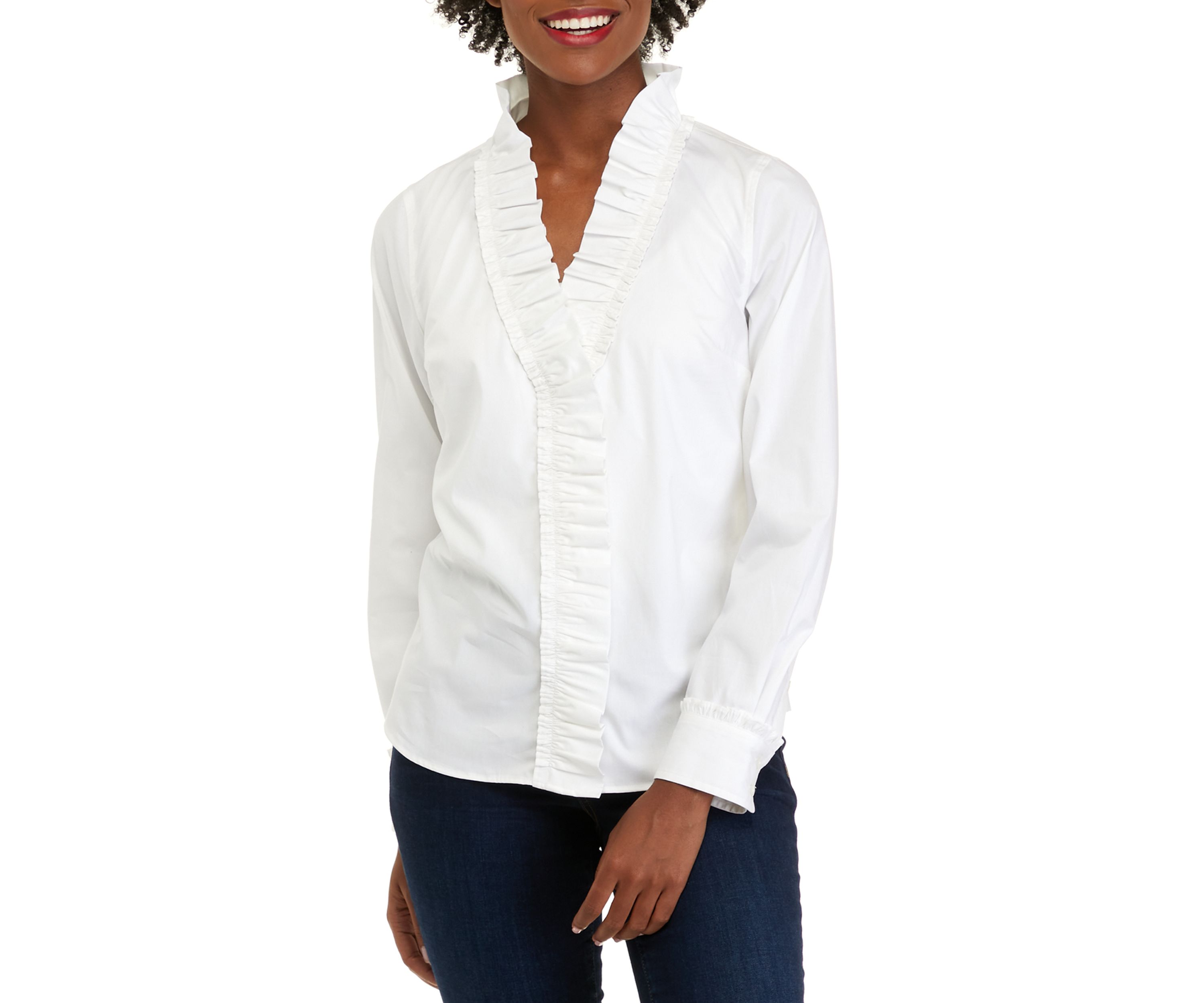 Womens Long Sleeve Ruffle Button Up Shirt