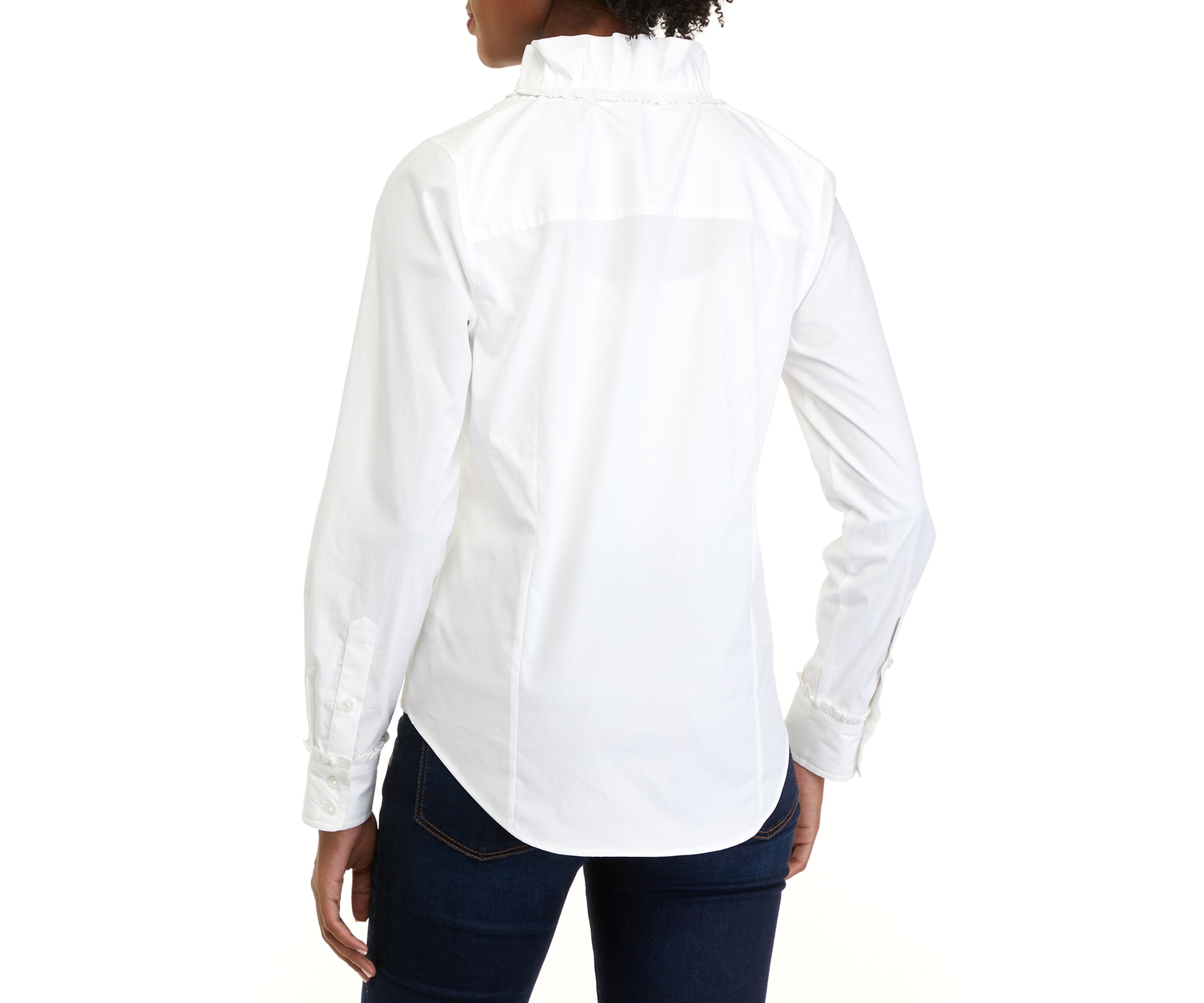 Womens Long Sleeve Ruffle Button Up Shirt