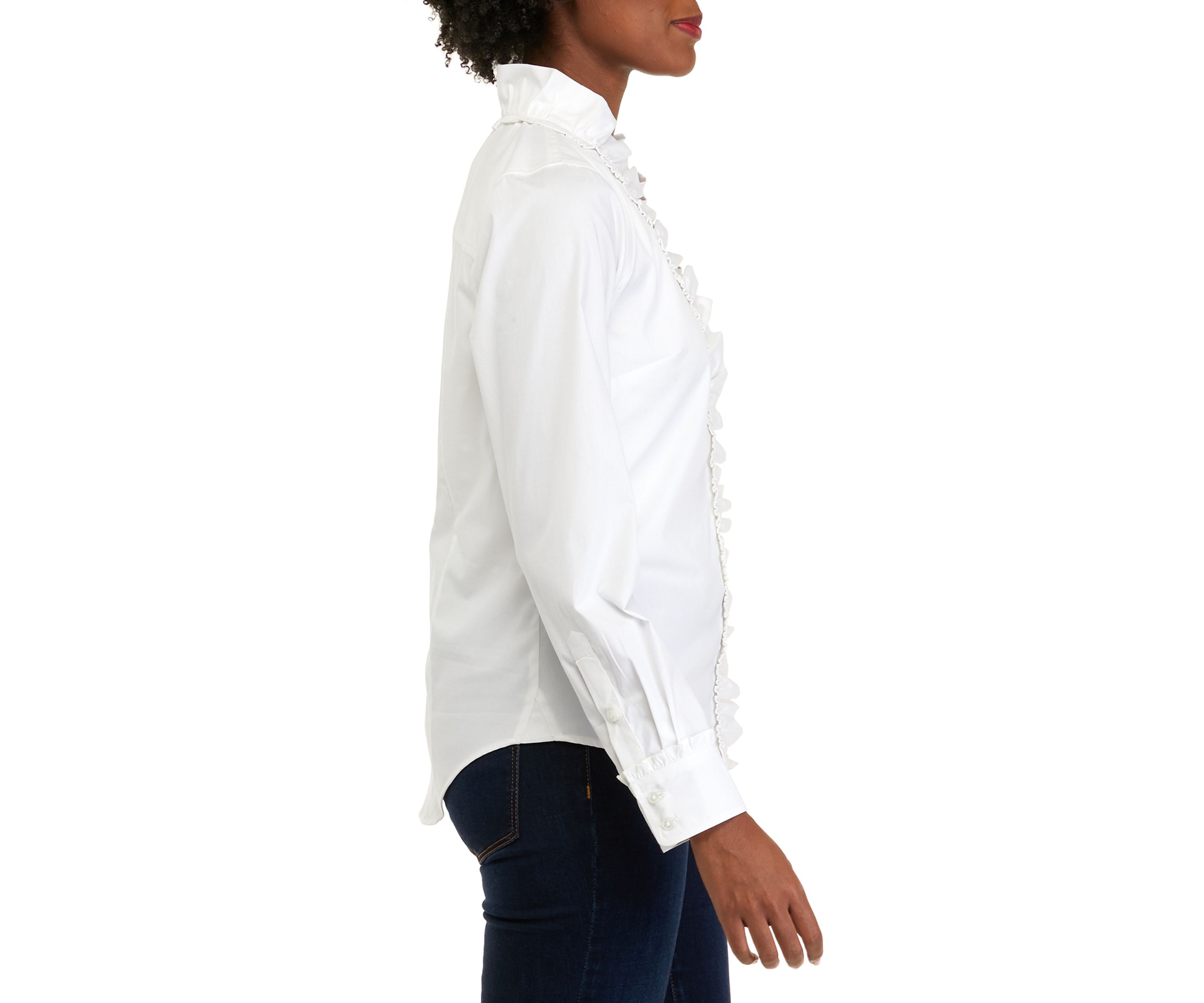 Womens Long Sleeve Ruffle Button Up Shirt