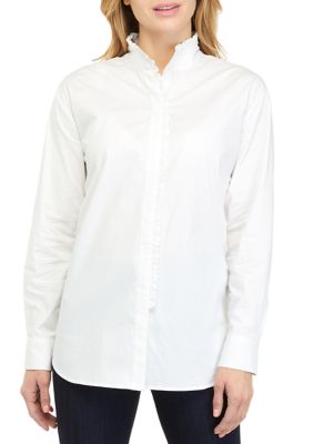 Crown & Ivy Women's Long Sleeve Poplin Ruffle Top