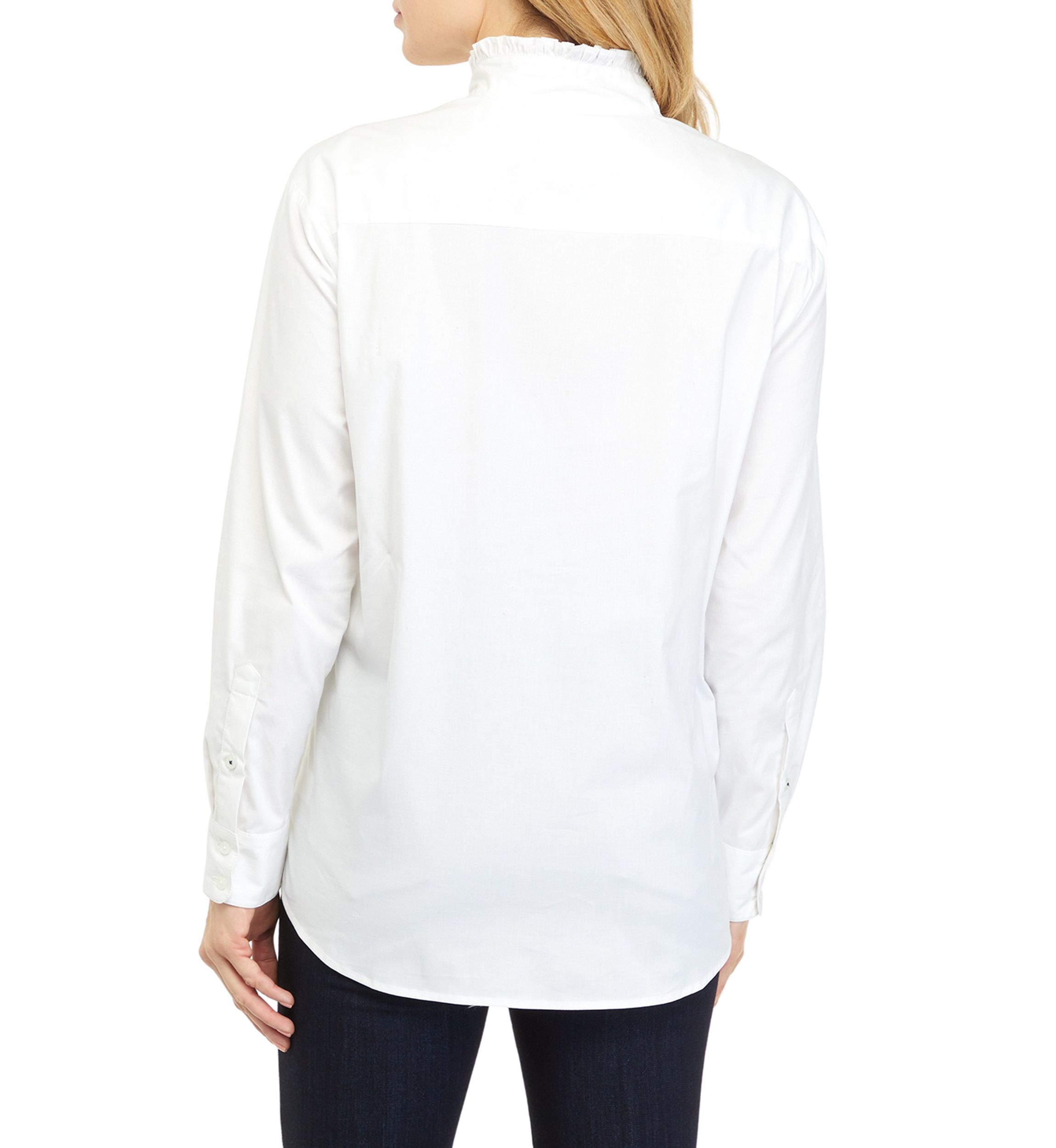 Womens Long Sleeve Poplin Ruffle Top 