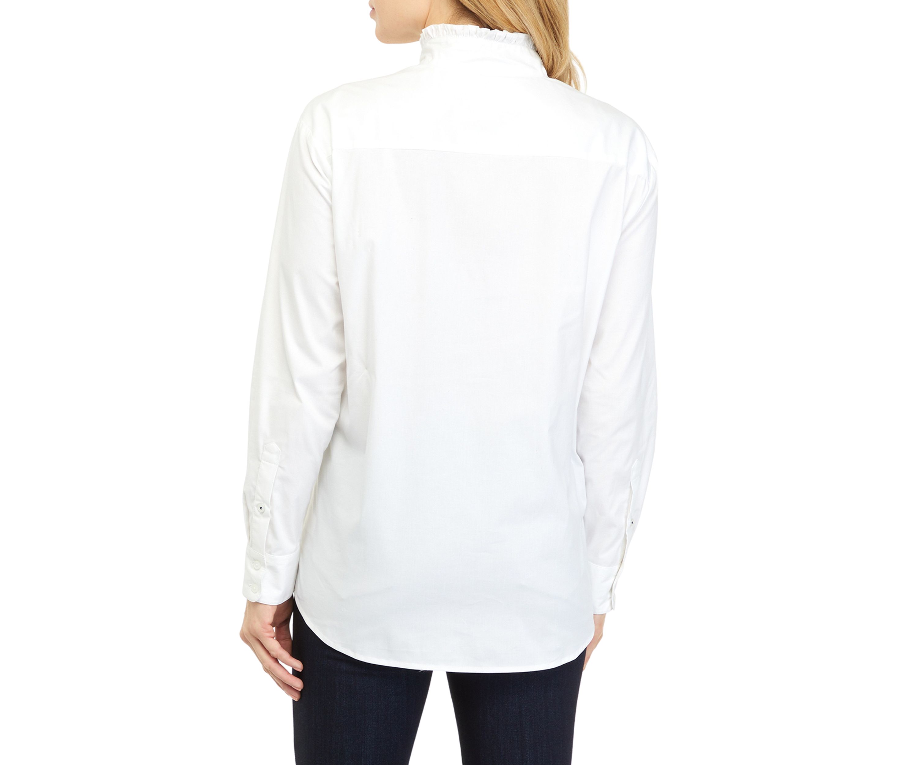 Womens Long Sleeve Poplin Ruffle Top 