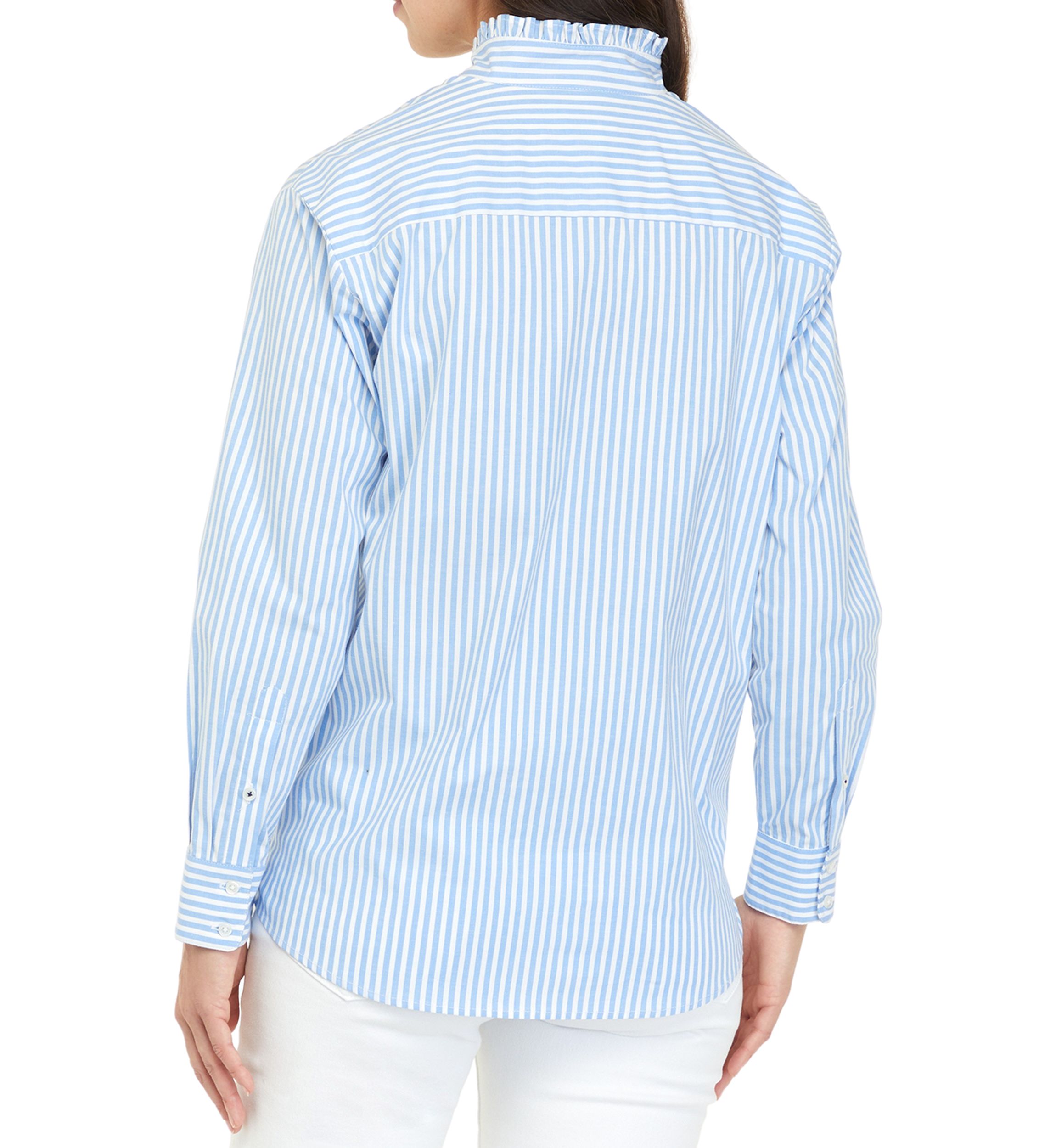 Womens Long Sleeve Poplin Ruffle Top 