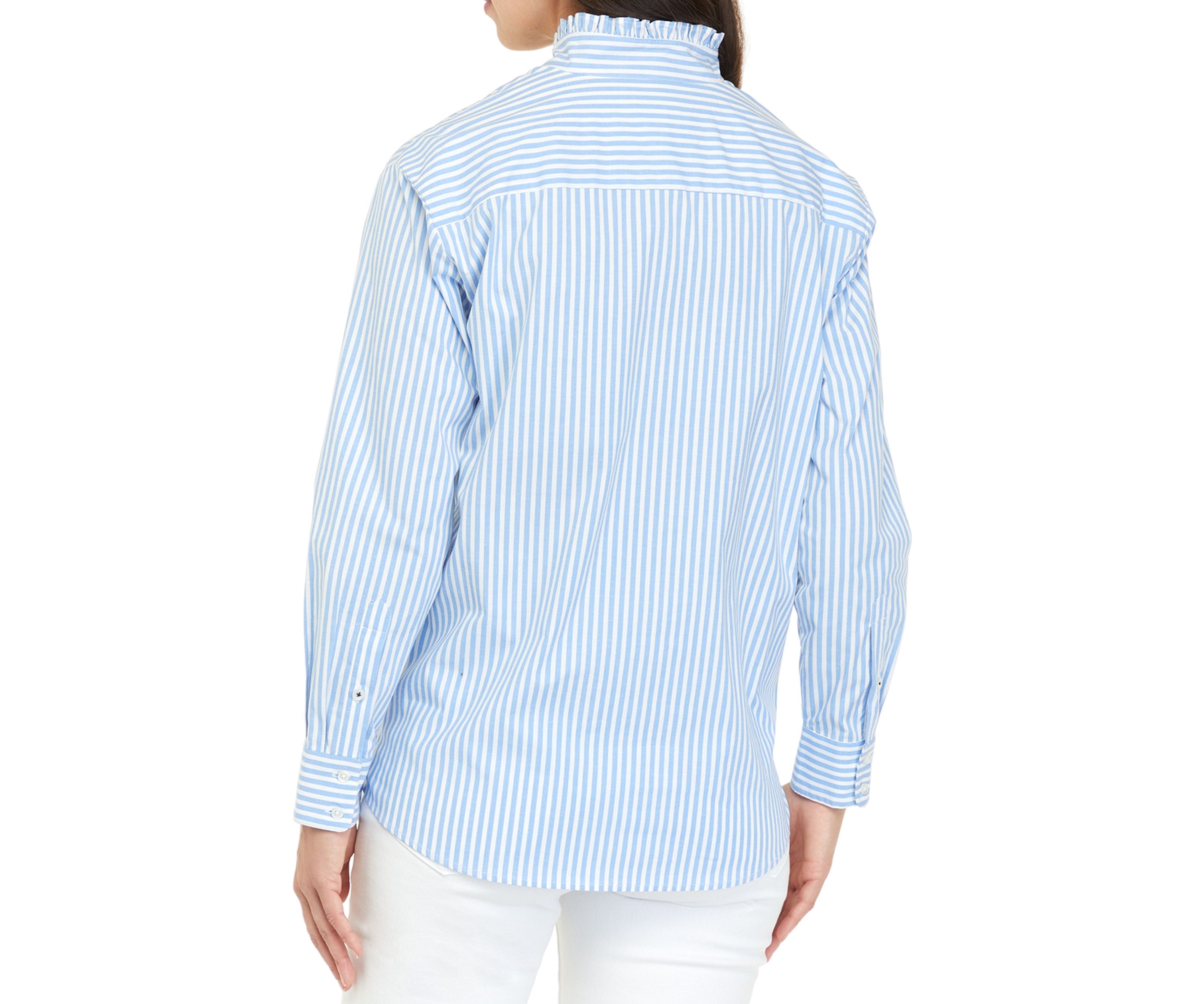 Womens Long Sleeve Poplin Ruffle Top 