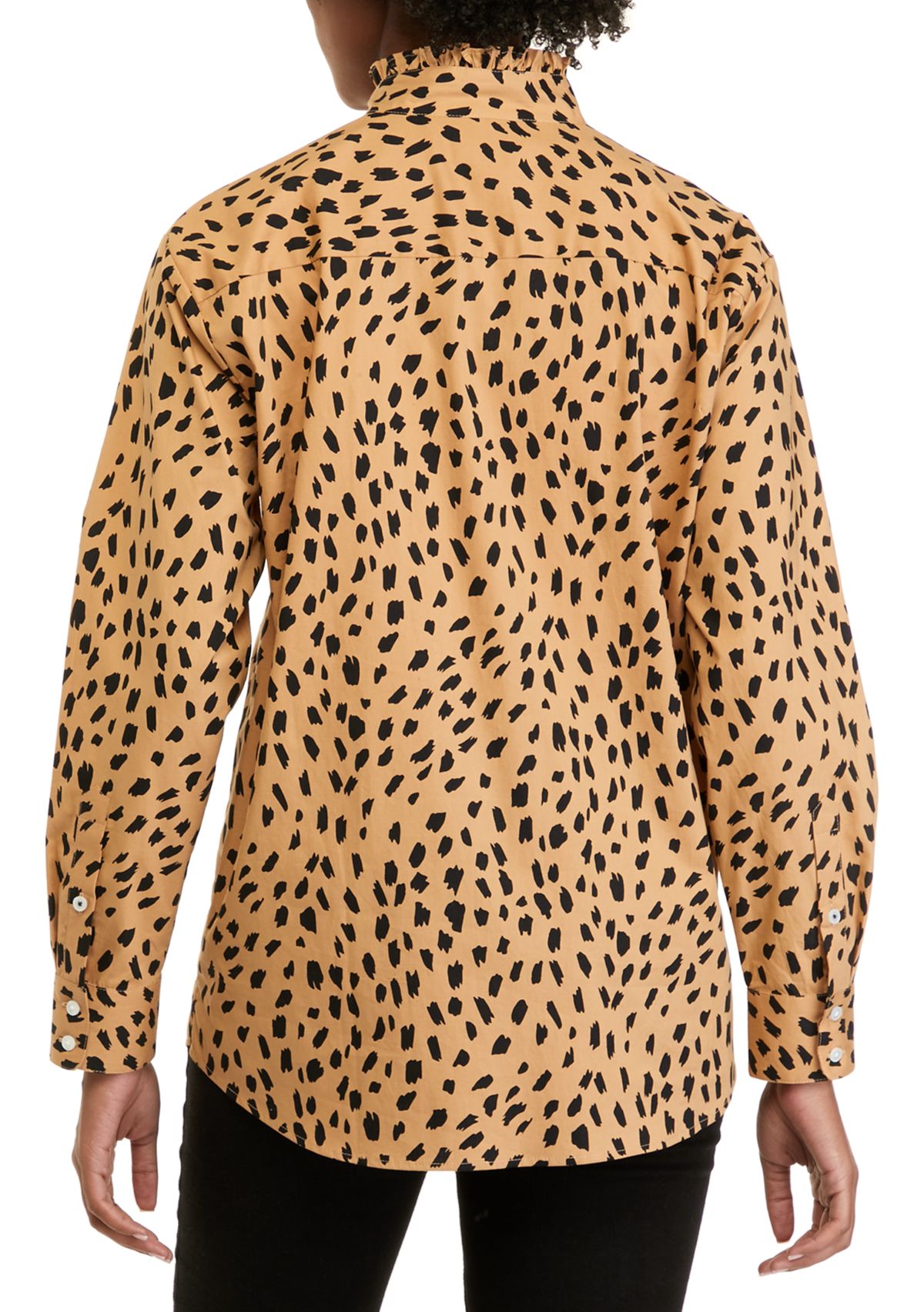 Womens Long Sleeve Poplin Ruffle Top