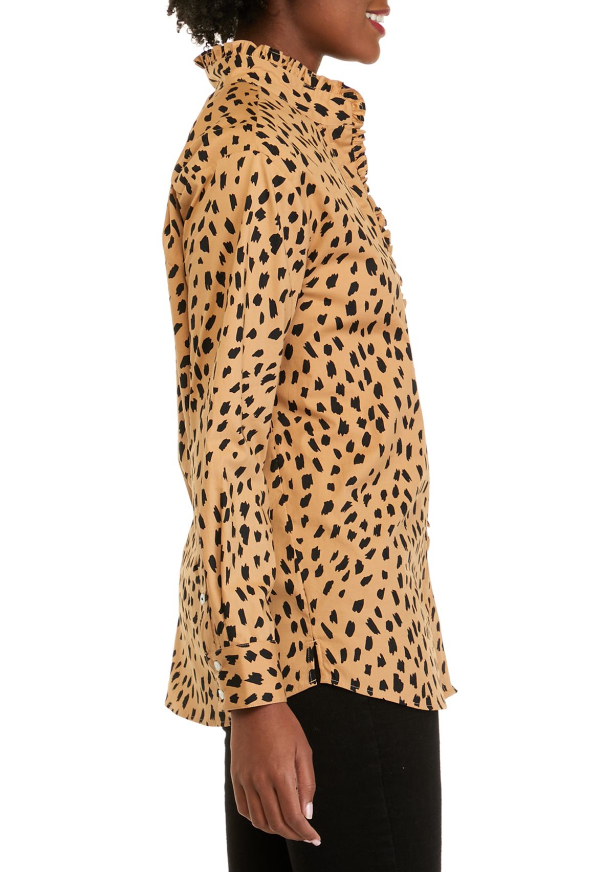 Womens Long Sleeve Poplin Ruffle Top