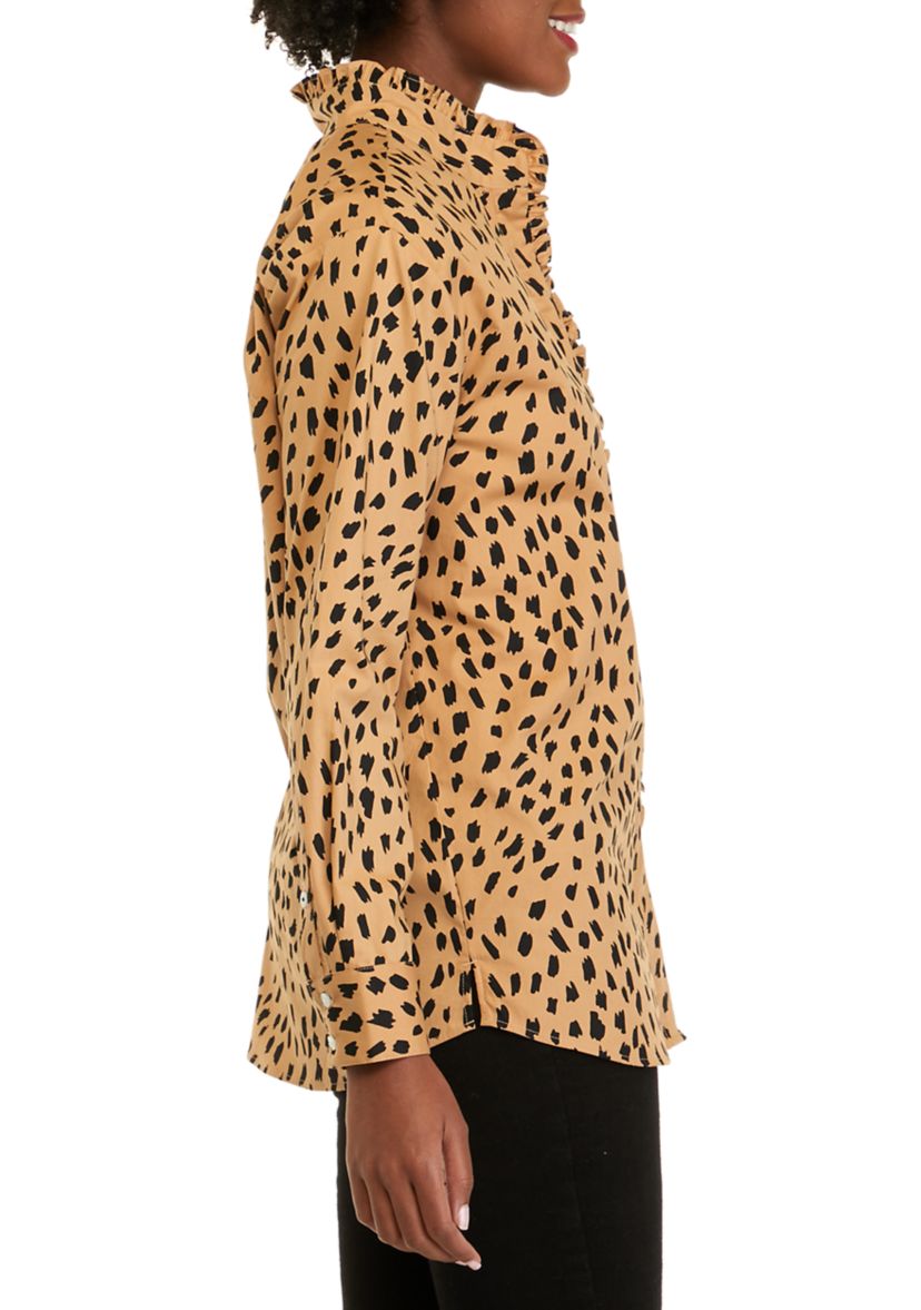 Womens Long Sleeve Poplin Ruffle Top