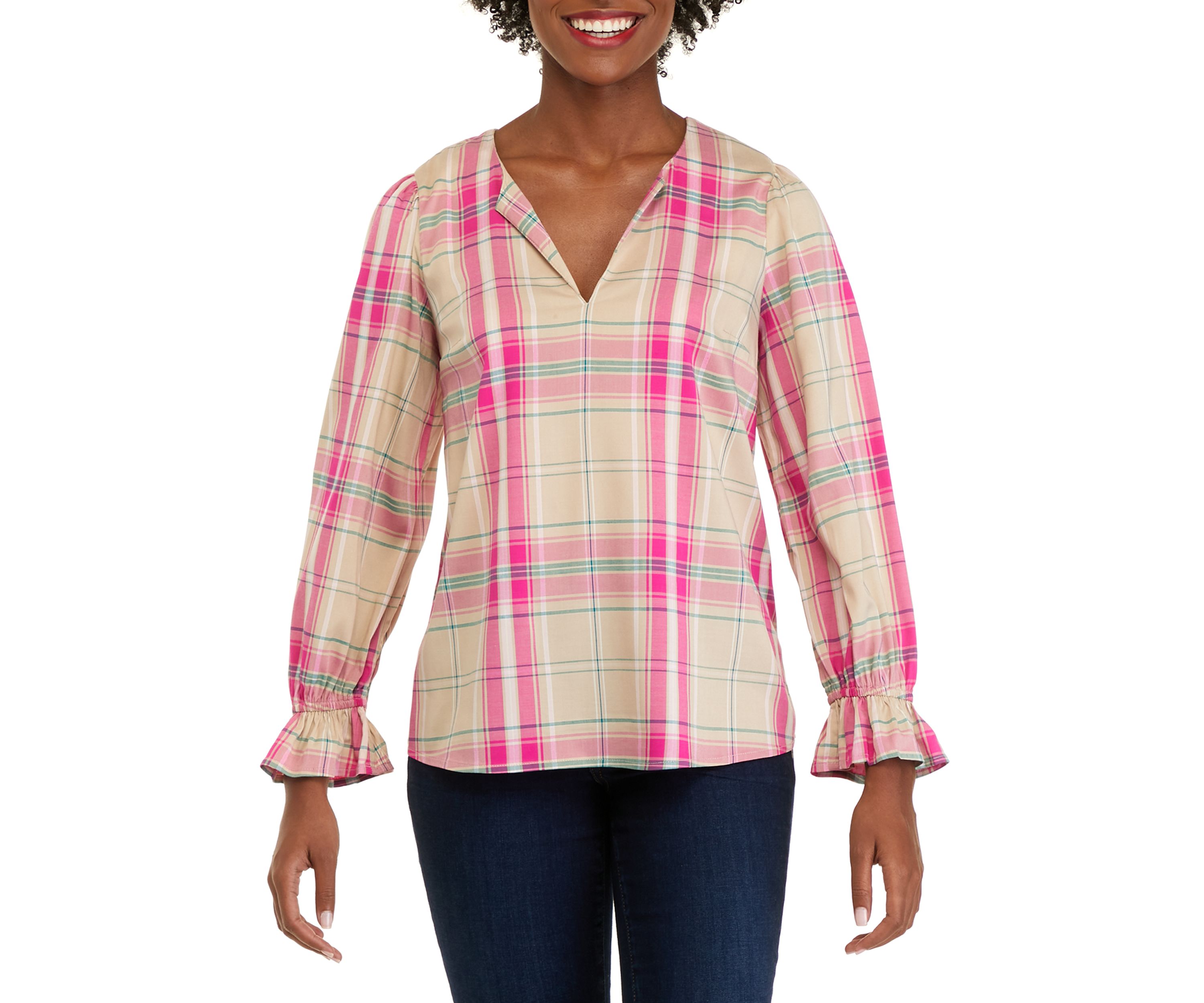 Womens Long Sleeve Ruffle Peasant Top