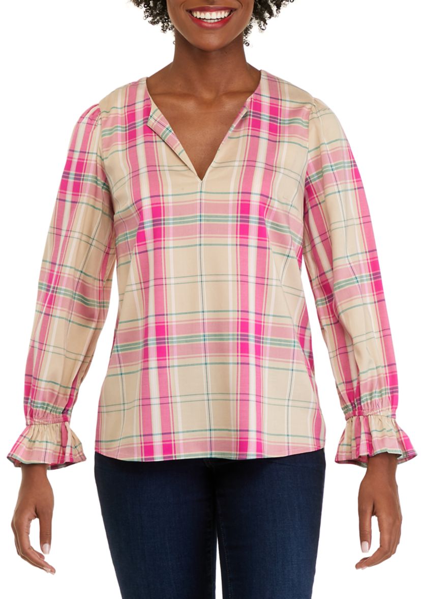 Womens Long Sleeve Ruffle Peasant Top
