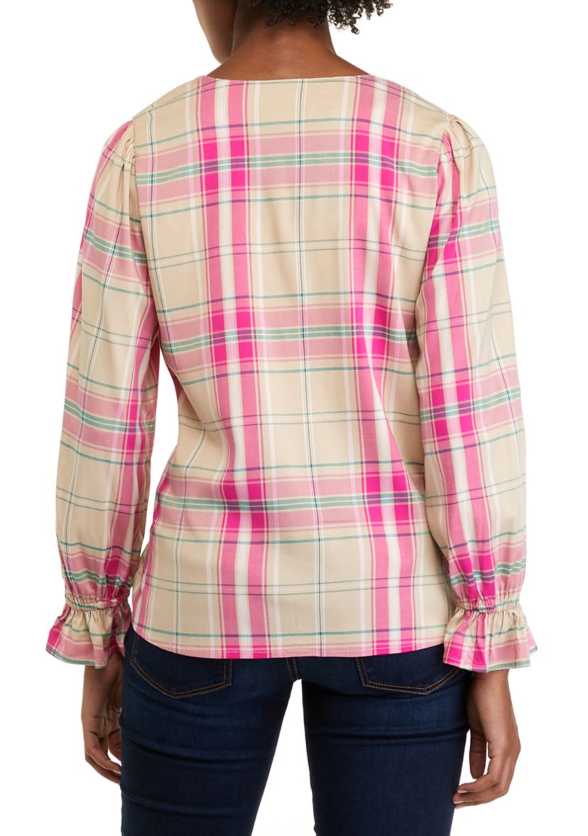 Womens Long Sleeve Ruffle Peasant Top