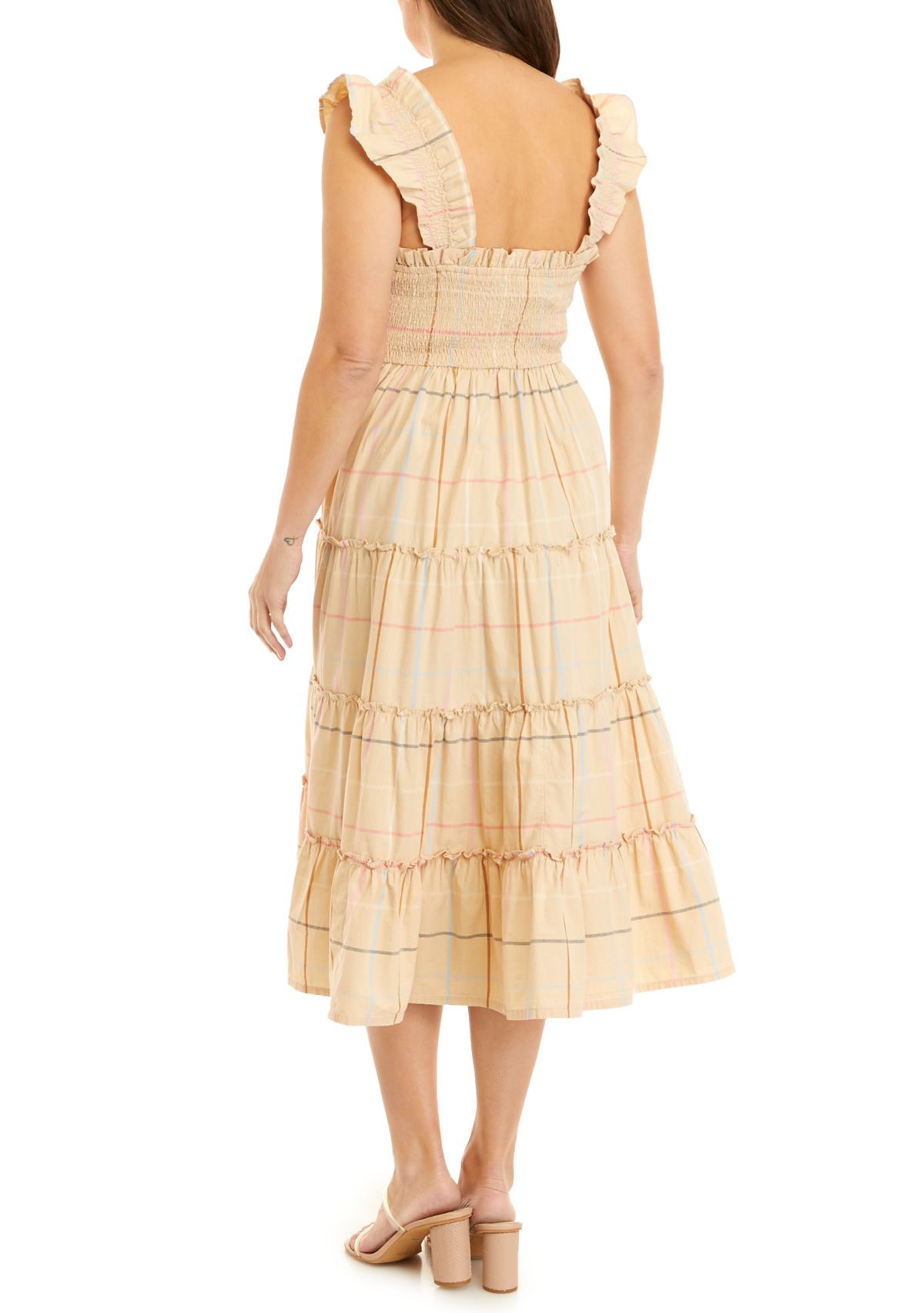 Womens Sleeveless Smocked Midi Dress 