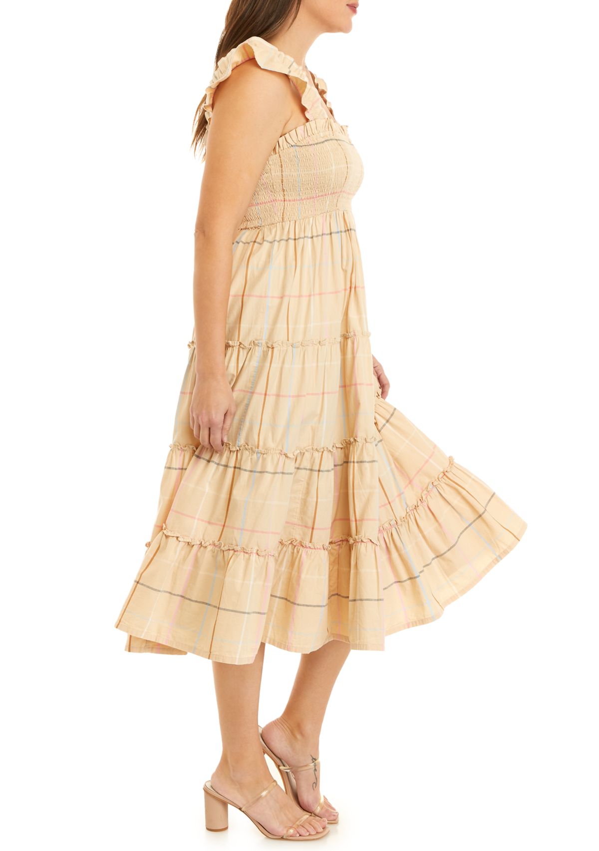 Womens Sleeveless Smocked Midi Dress 