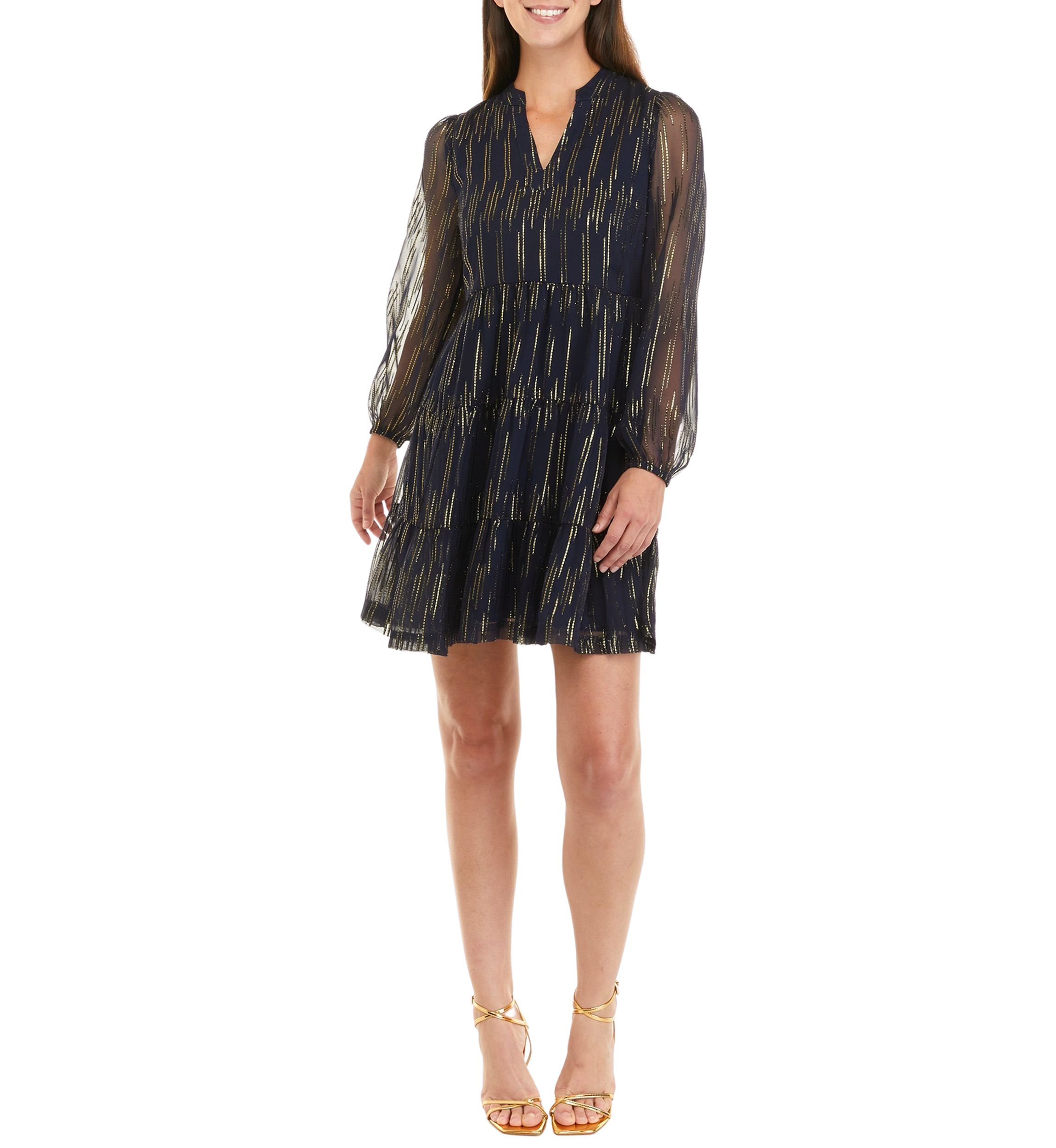 Womens Long Sleeve Tiered Dress 