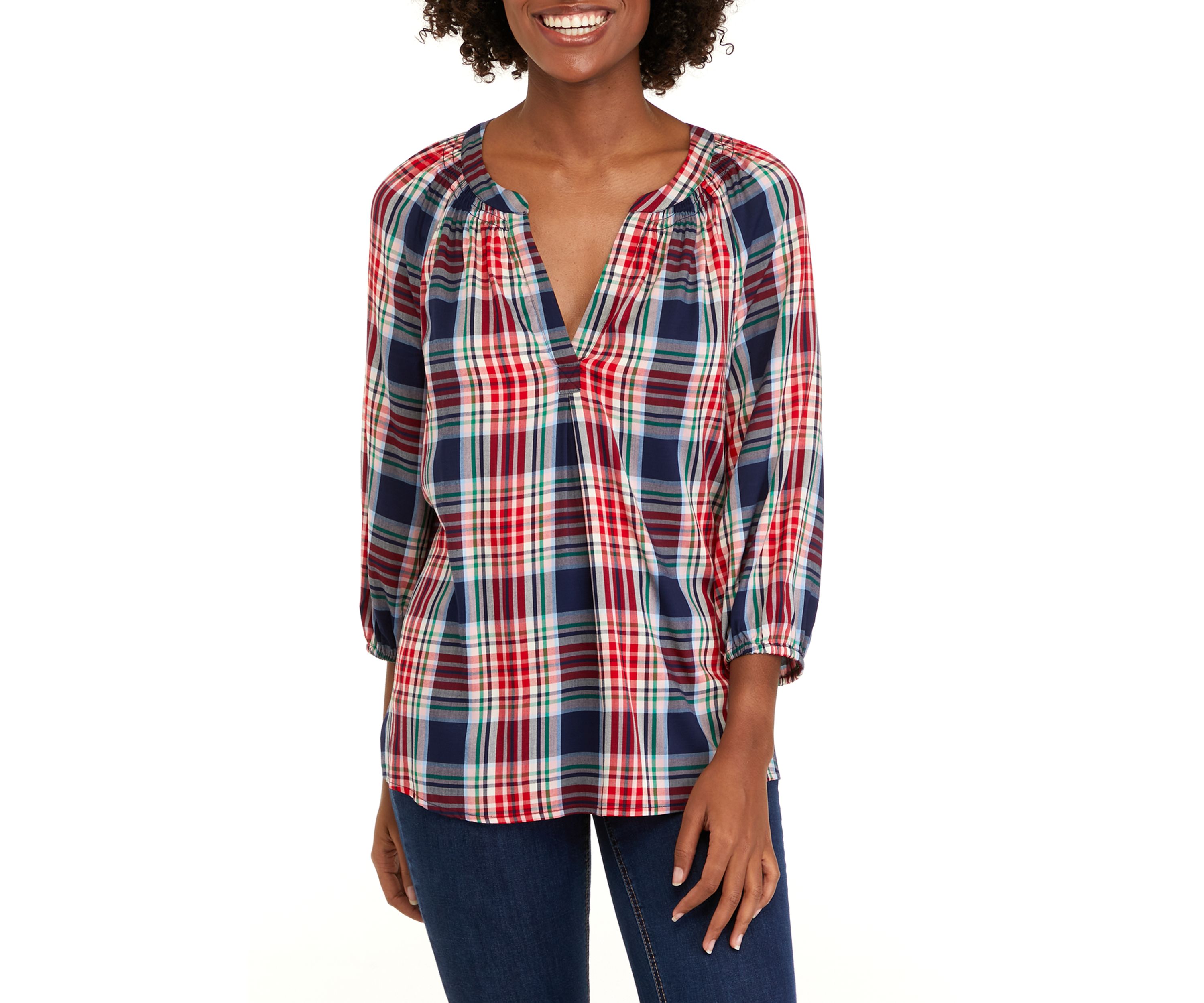 Womens 3/4 Sleeve Peasant Top