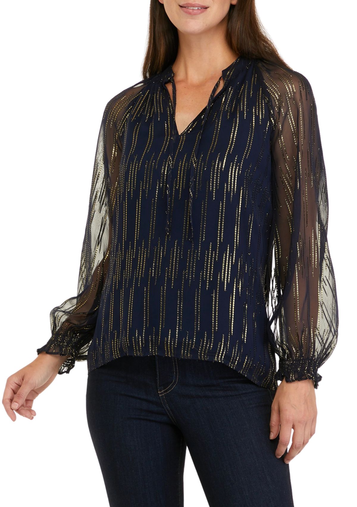 Womens Long Sleeve Foil Peasant Top 