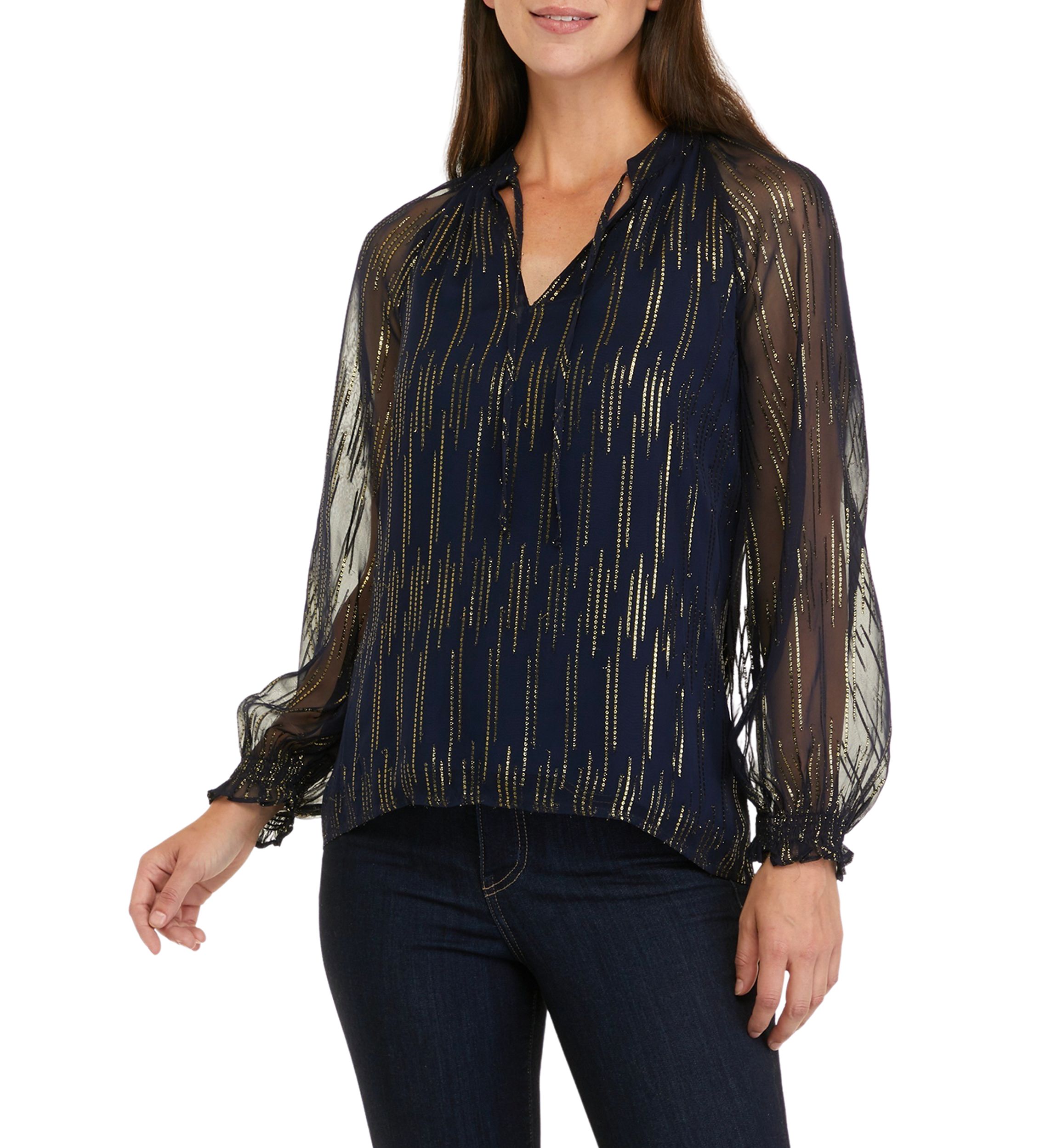 Womens Long Sleeve Foil Peasant Top 