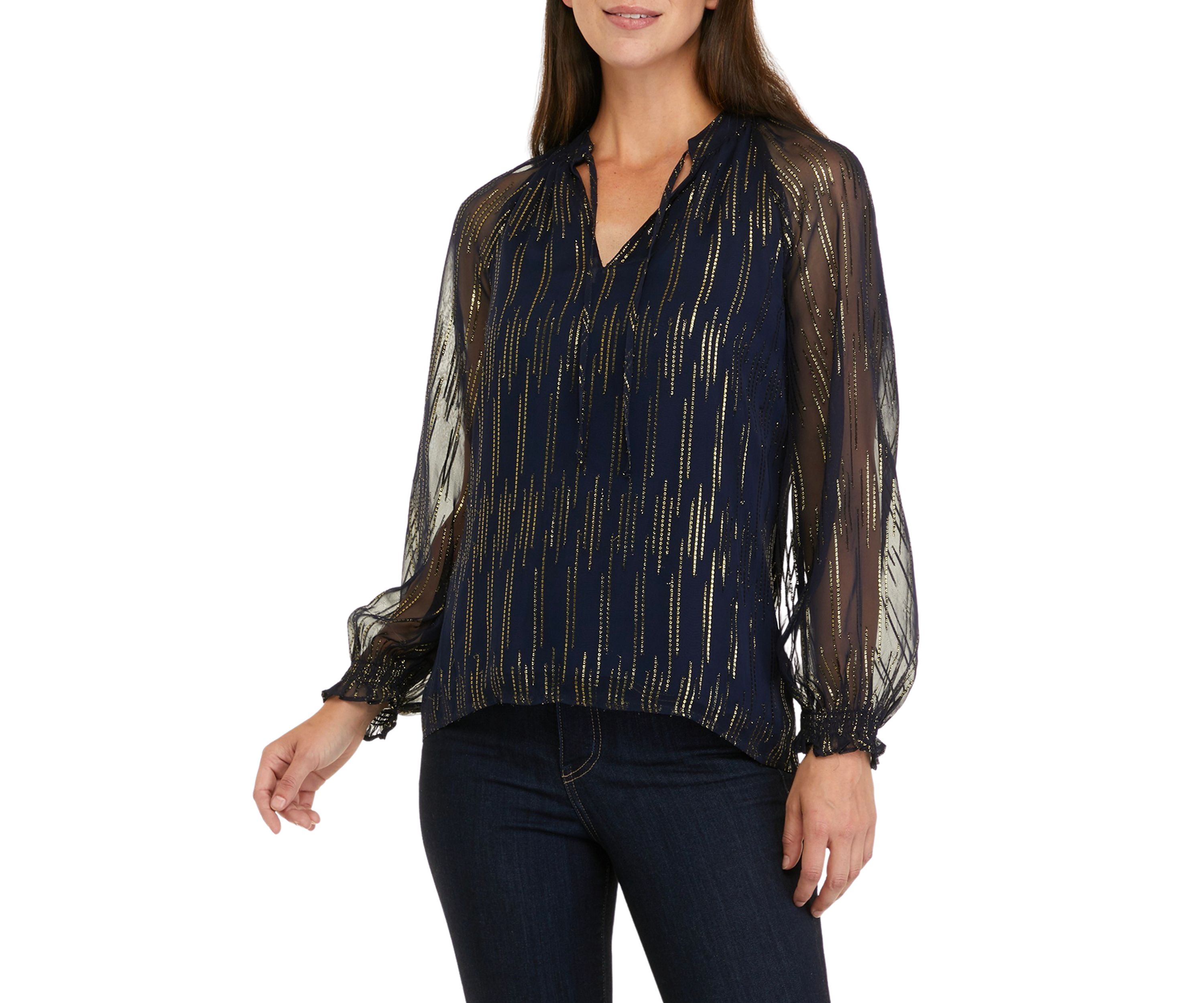 Womens Long Sleeve Foil Peasant Top 