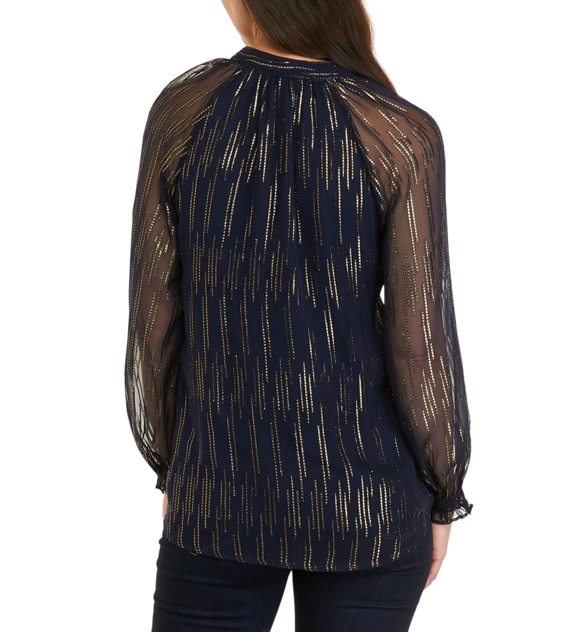 Womens Long Sleeve Foil Peasant Top 