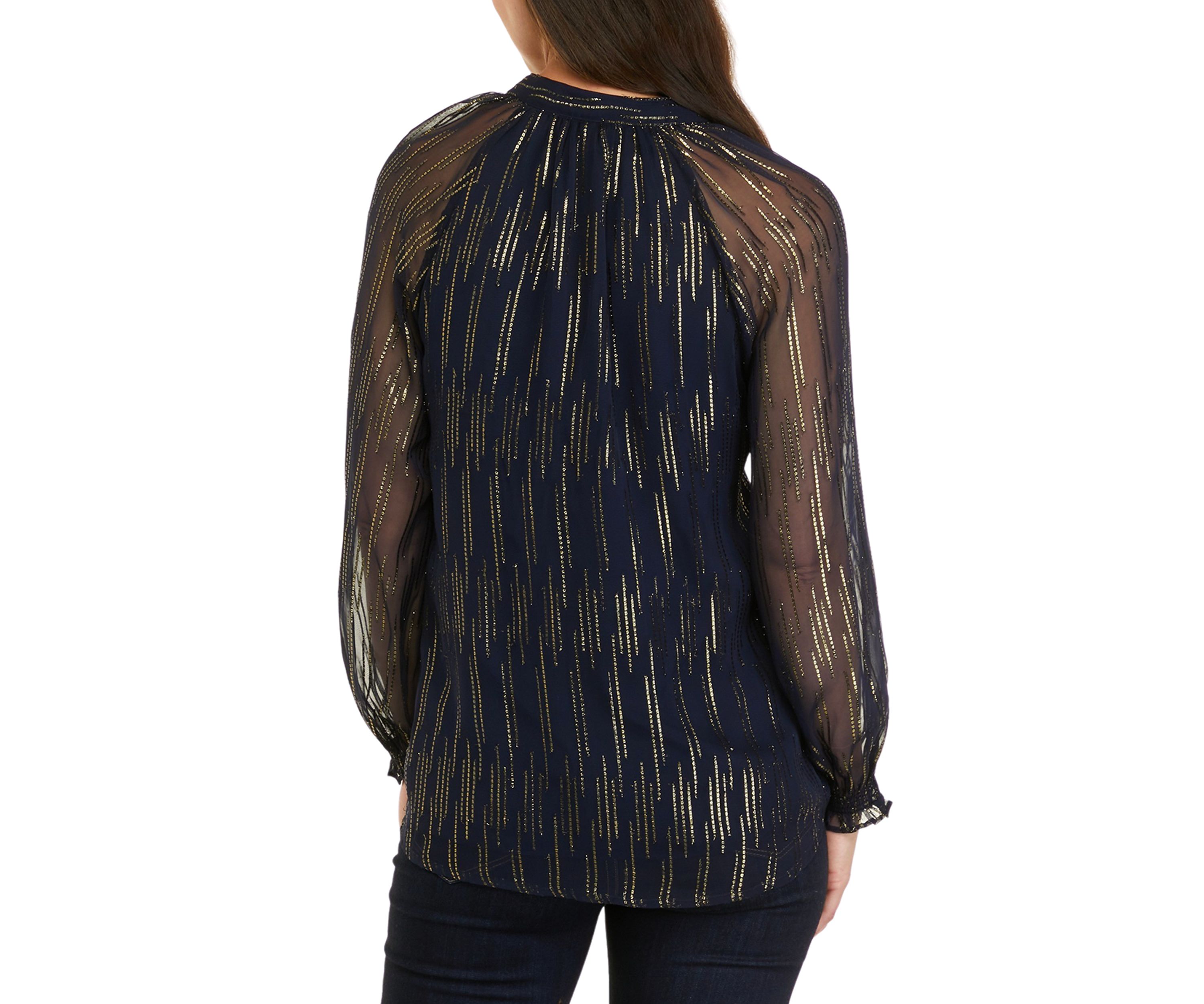 Womens Long Sleeve Foil Peasant Top 