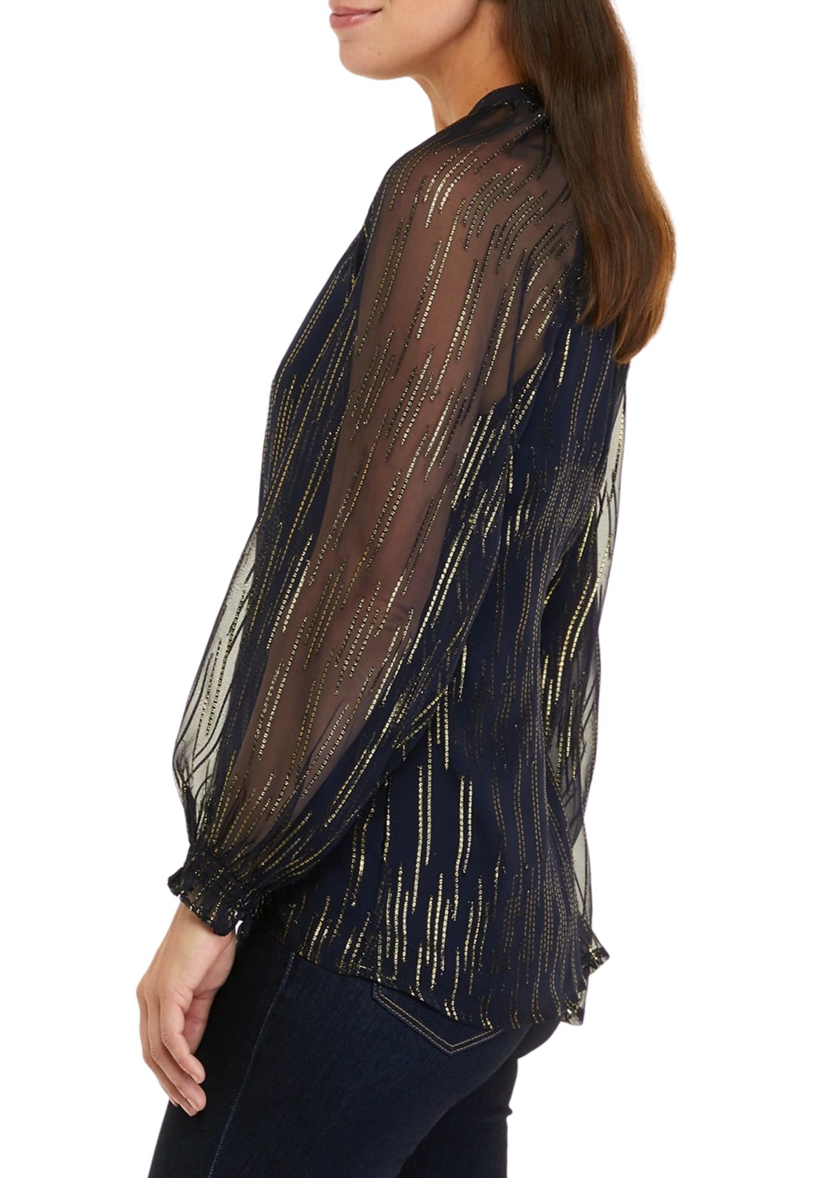 Womens Long Sleeve Foil Peasant Top 