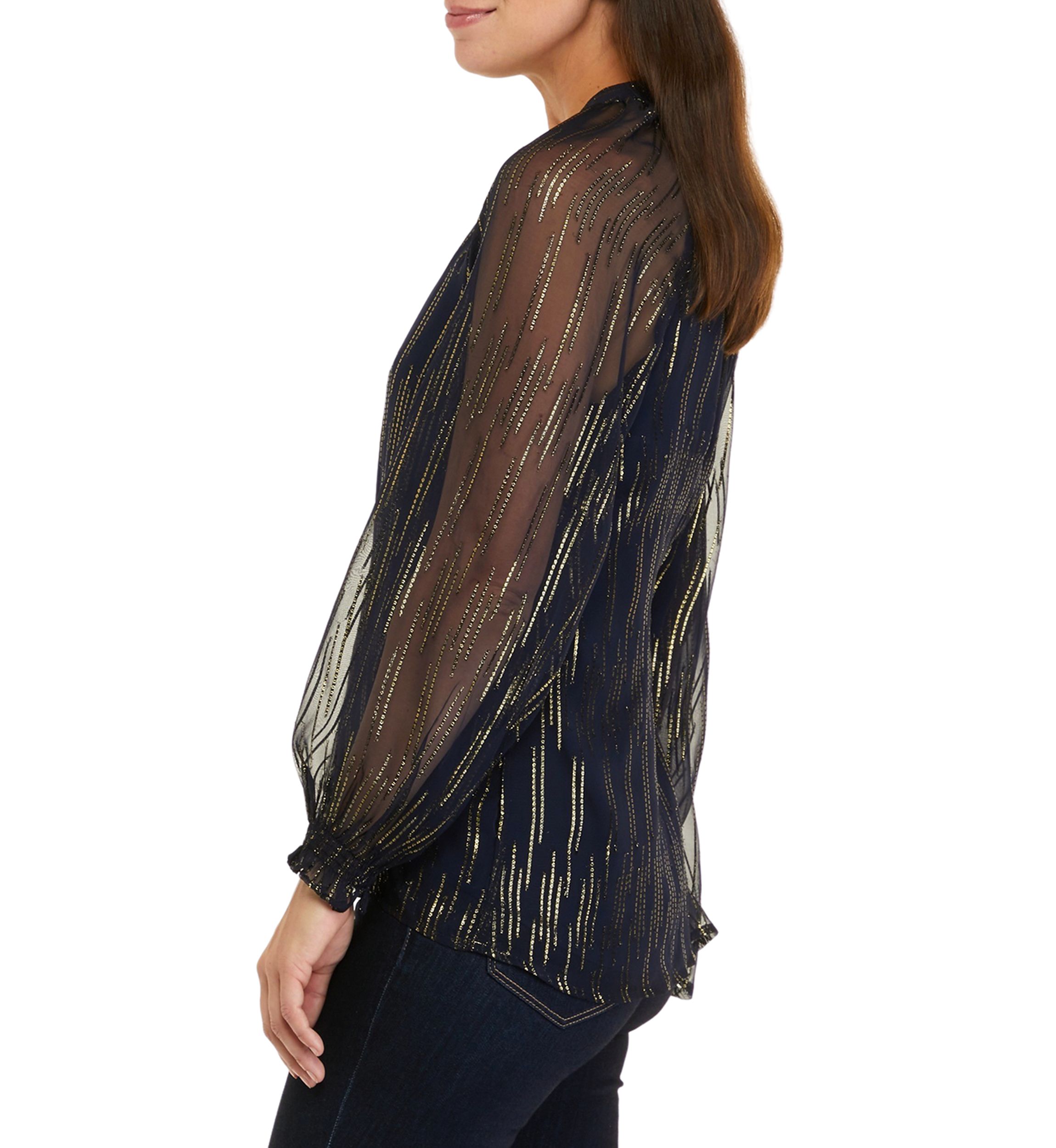 Womens Long Sleeve Foil Peasant Top 